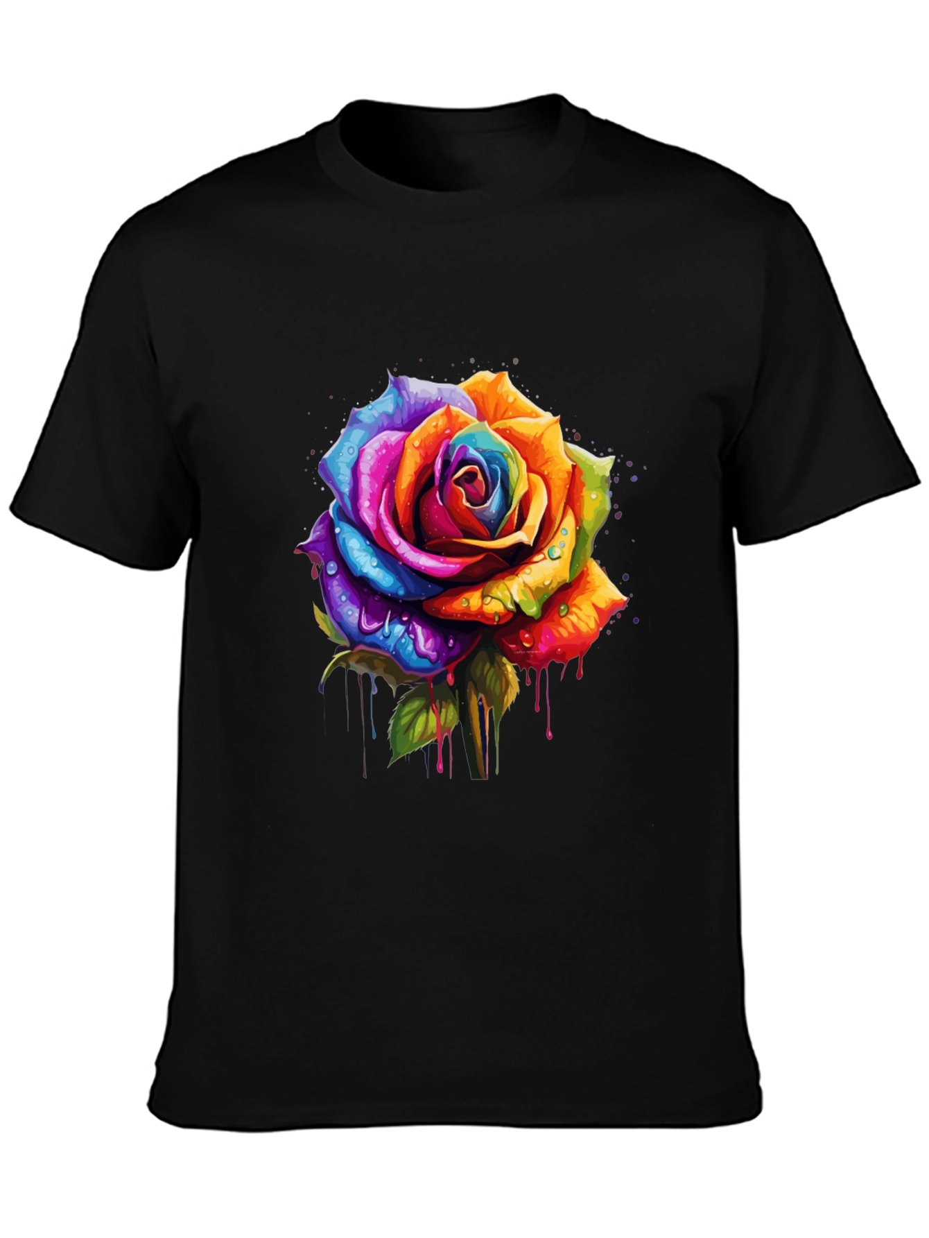 Rainbow Rose Graphic Tee - Vibrant Floral Design