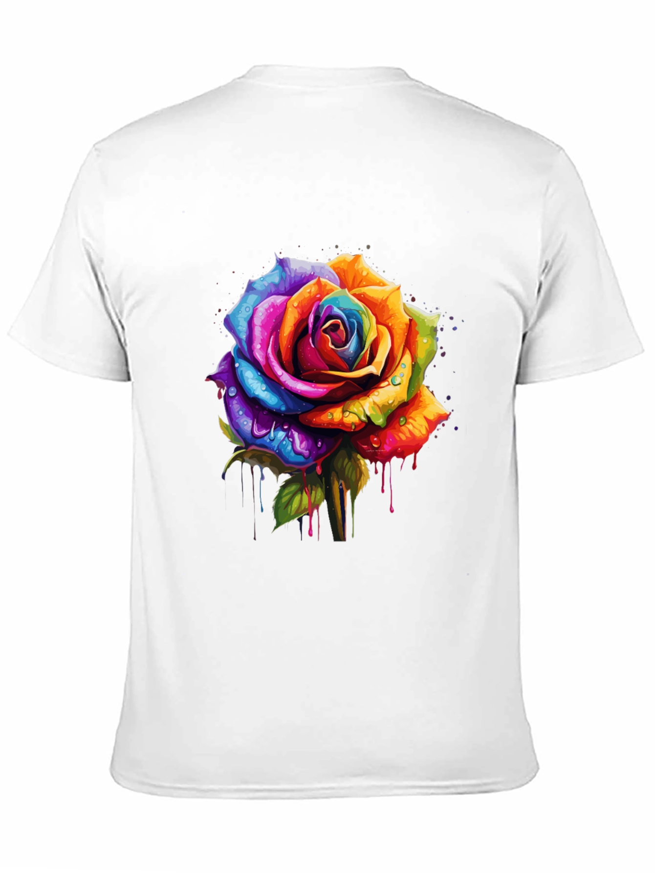 Rainbow Rose Graphic Tee - Vibrant Floral Design