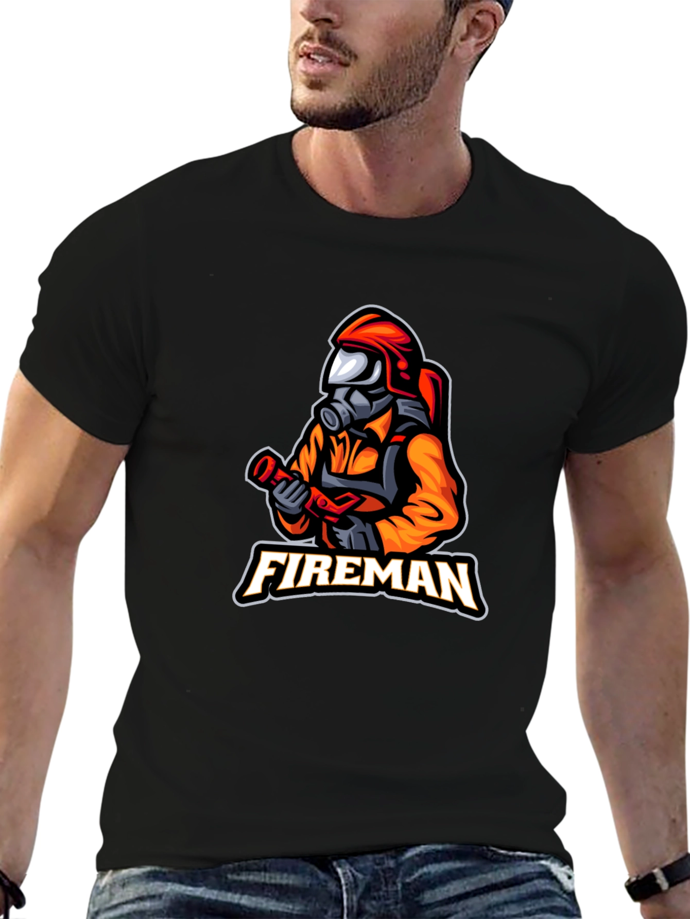 Fireman Graphic T-Shirt - Black Casual Tee
