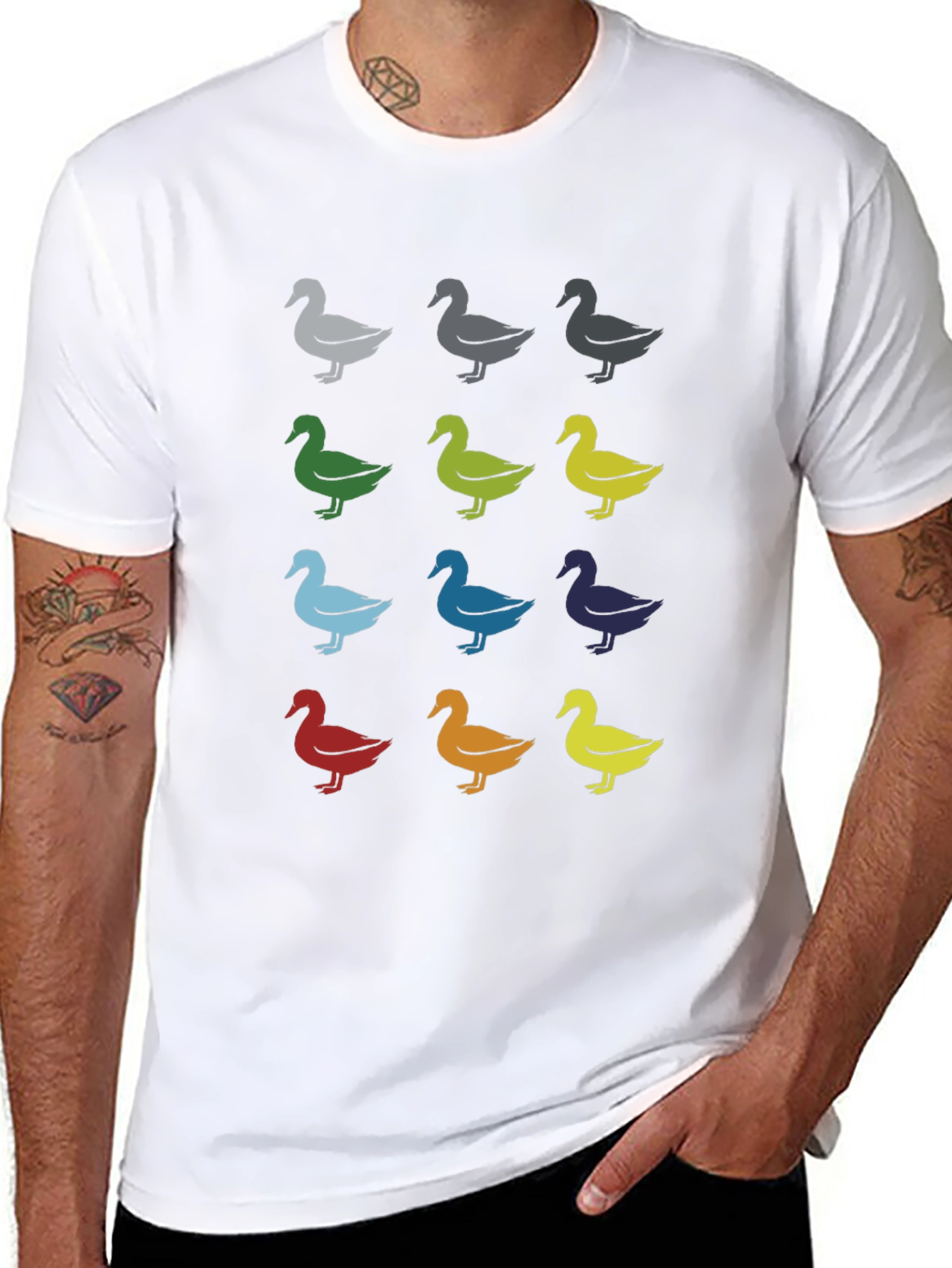 Quirky Duck Pattern Graphic Tee - Black Unisex T-Shirt