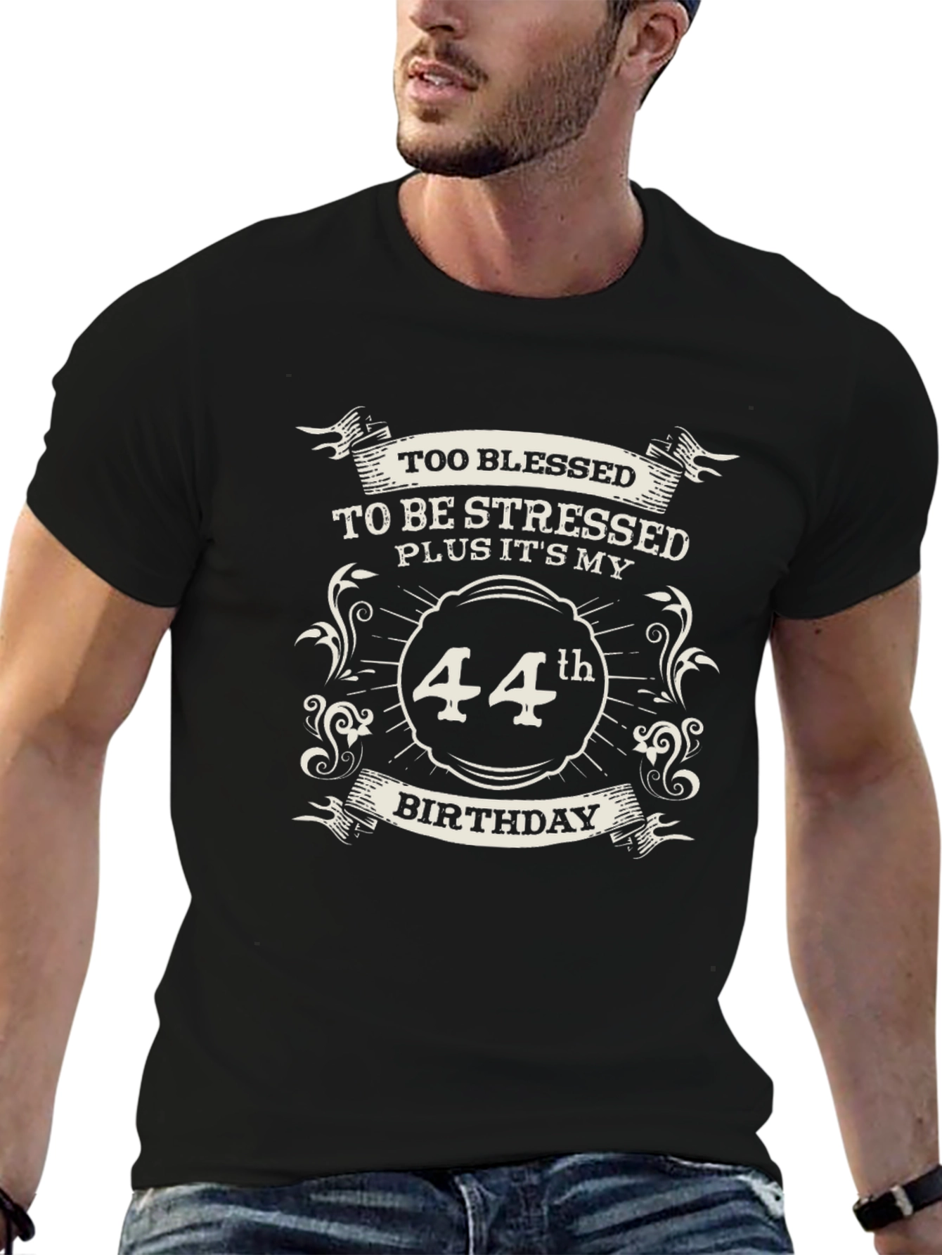 Too Blessed 44th Birthday Black T-Shirt