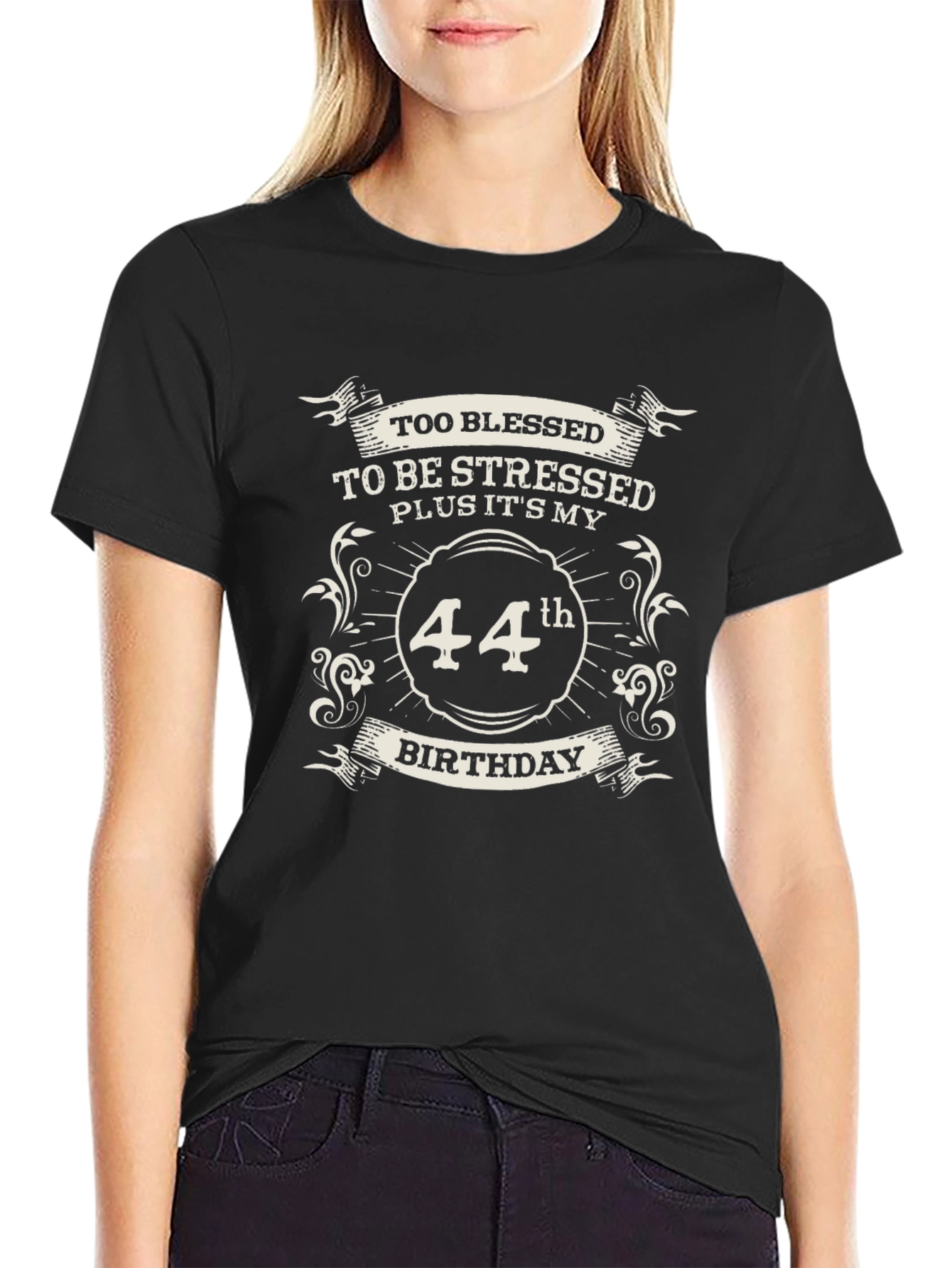 Too Blessed 44th Birthday Black T-Shirt