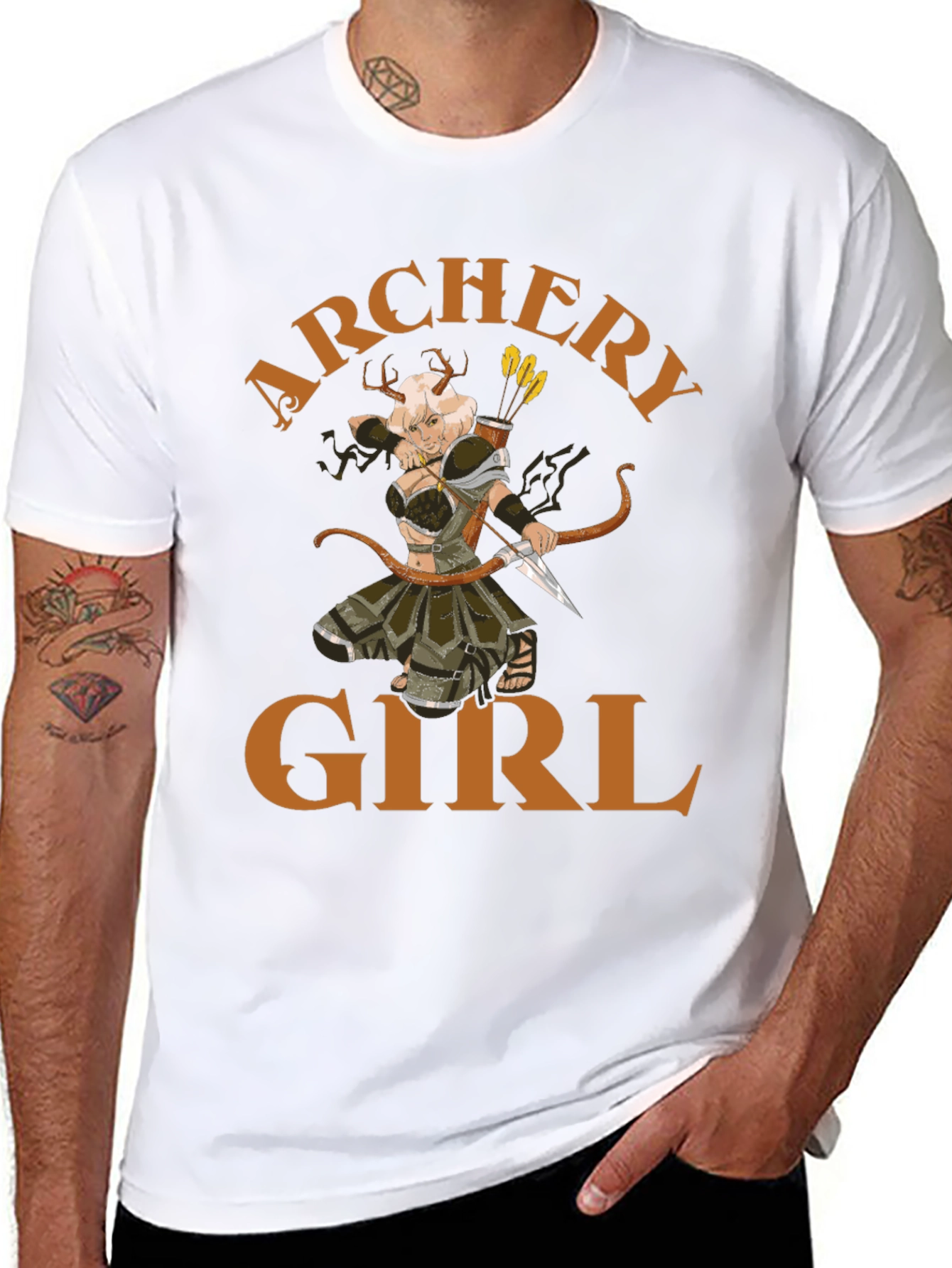 Archery Girl Graphic Tee - Black Cotton T-Shirt