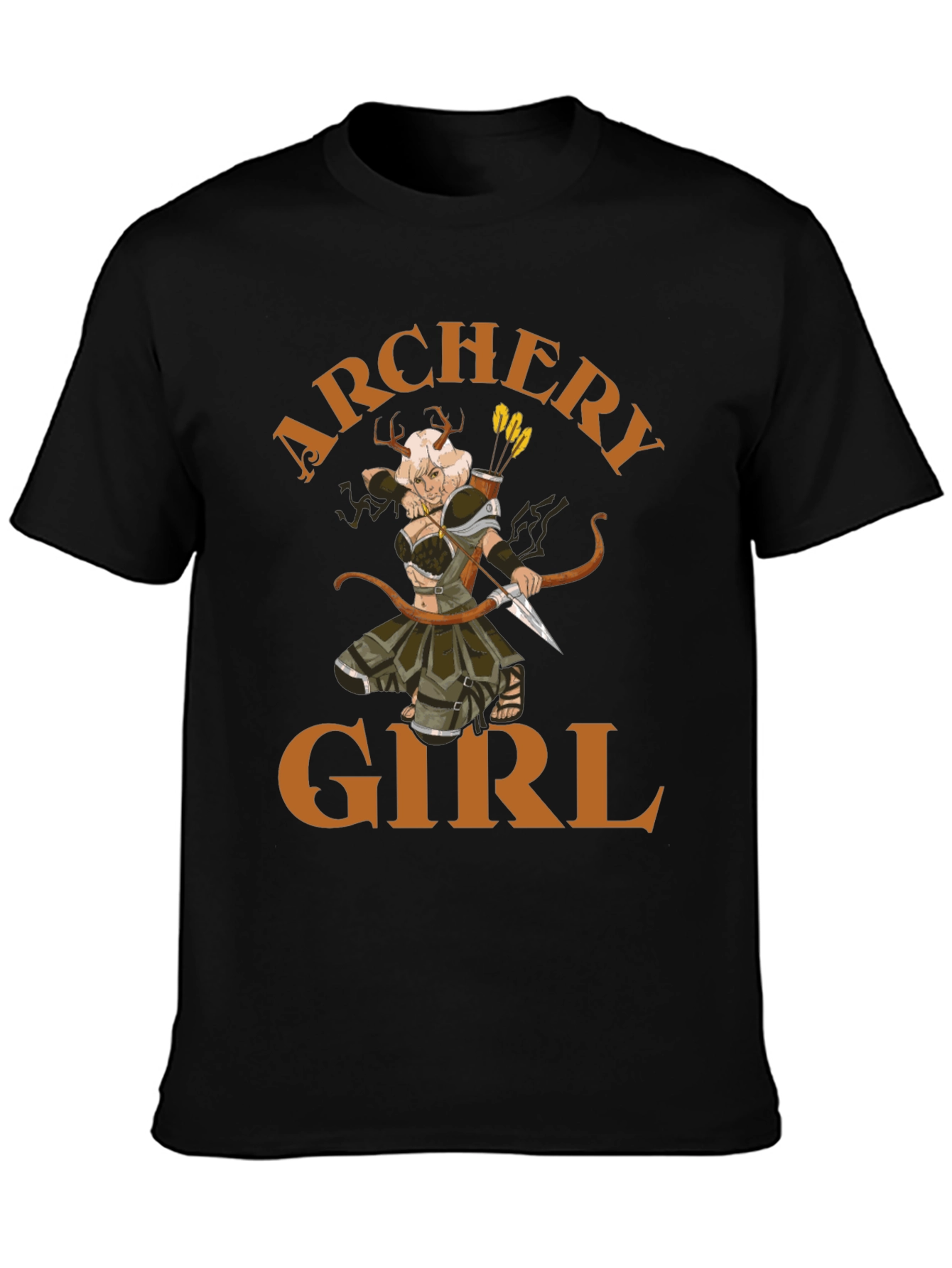 Archery Girl Graphic Tee - Black Cotton T-Shirt