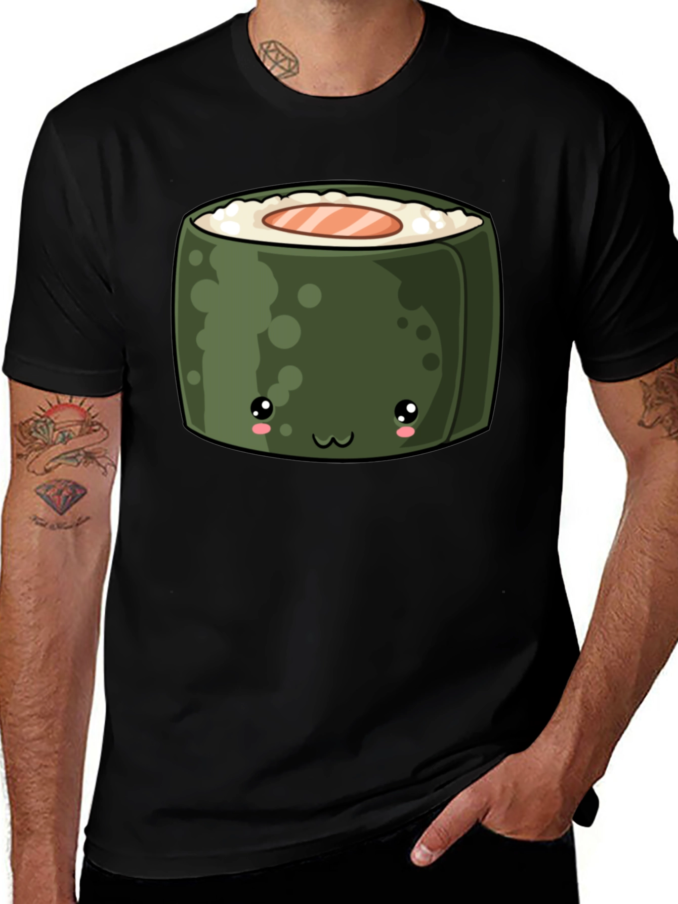 Kawaii Sushi Roll Graphic T-Shirt - Unisex Black Tee