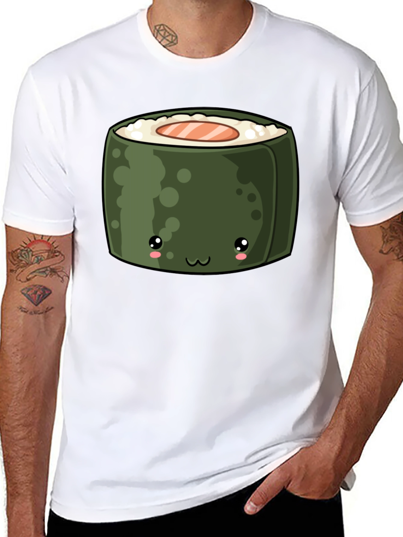 Kawaii Sushi Roll Graphic T-Shirt - Unisex Black Tee