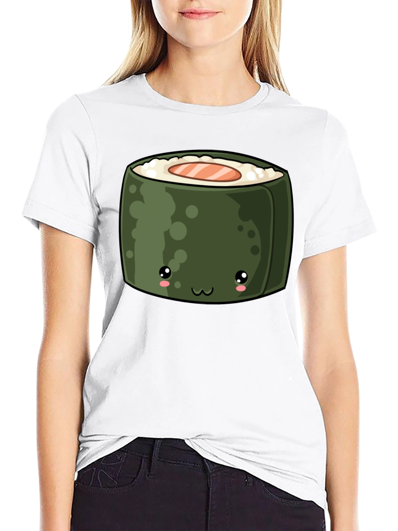 Kawaii Sushi Roll Graphic T-Shirt - Unisex Black Tee