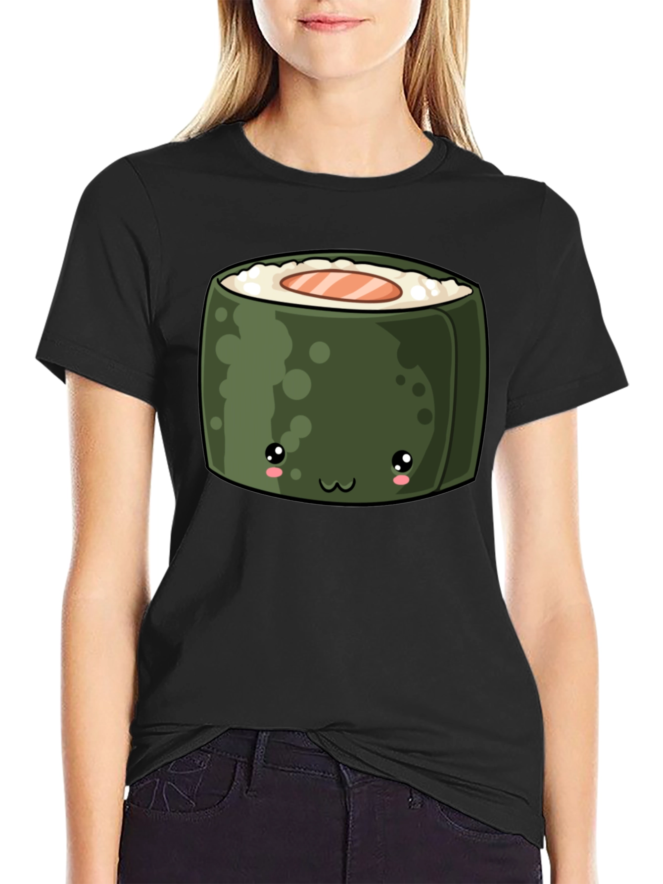Kawaii Sushi Roll Graphic T-Shirt - Unisex Black Tee