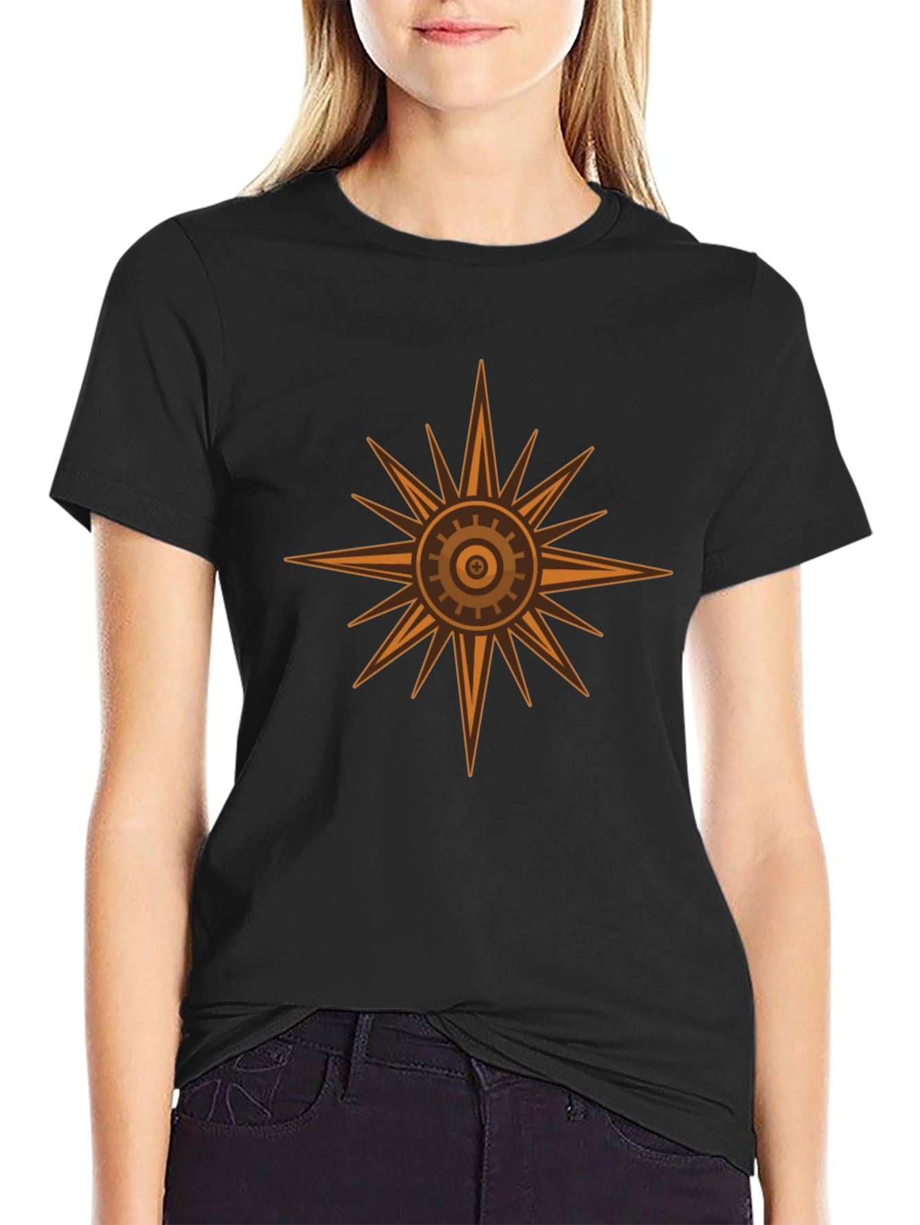 Steampunk Sunburst Tee - Black Cotton Graphic T-Shirt