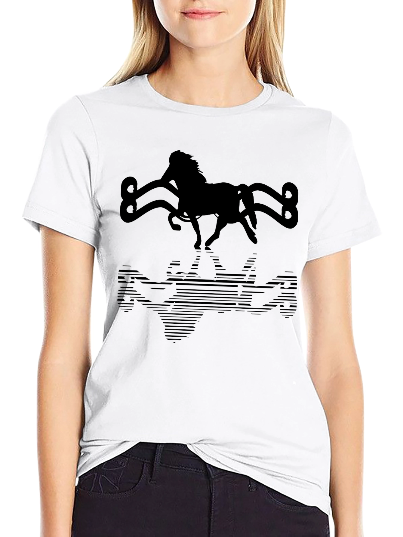 Horse Silhouette Graphic Tee - Black Cotton Blend