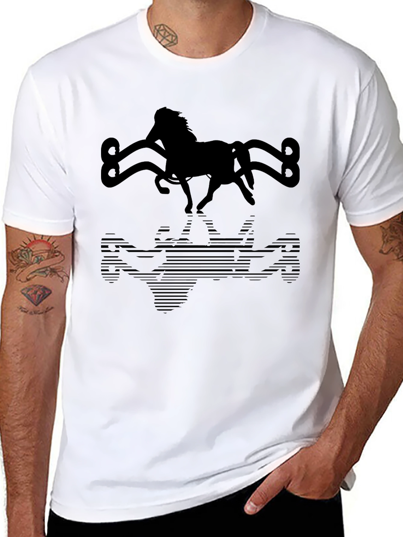 Horse Silhouette Graphic Tee - Black Cotton Blend