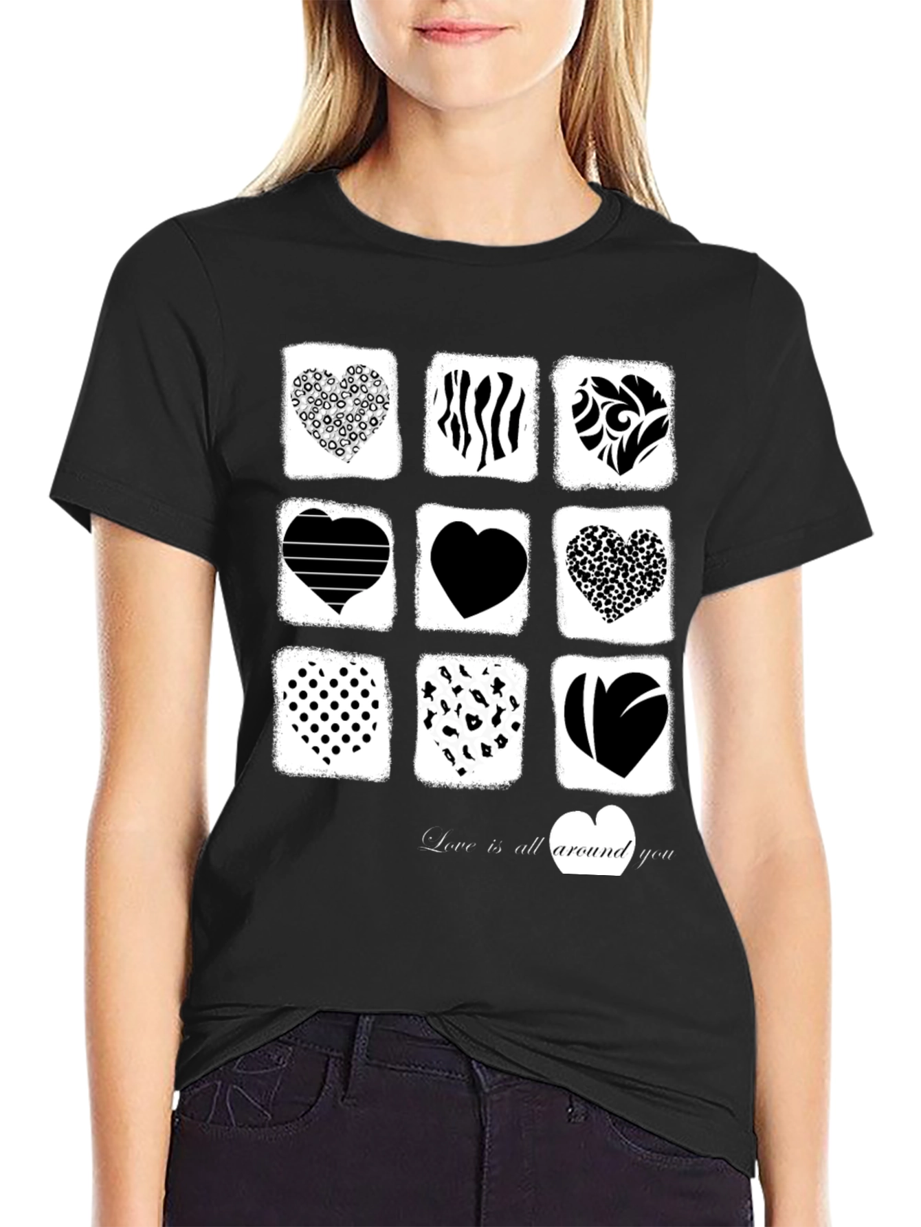 Heart Patterned Graphic T-Shirt