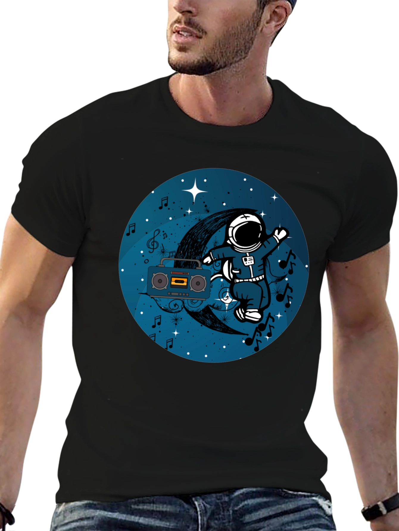 Astronaut Moon Boombox Graphic T-Shirt