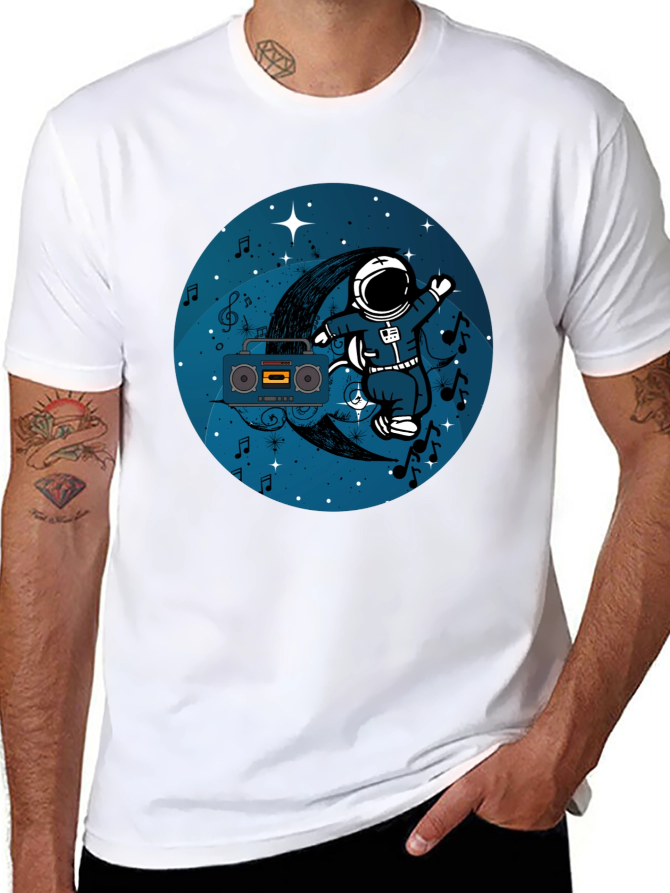 Astronaut Moon Boombox Graphic T-Shirt