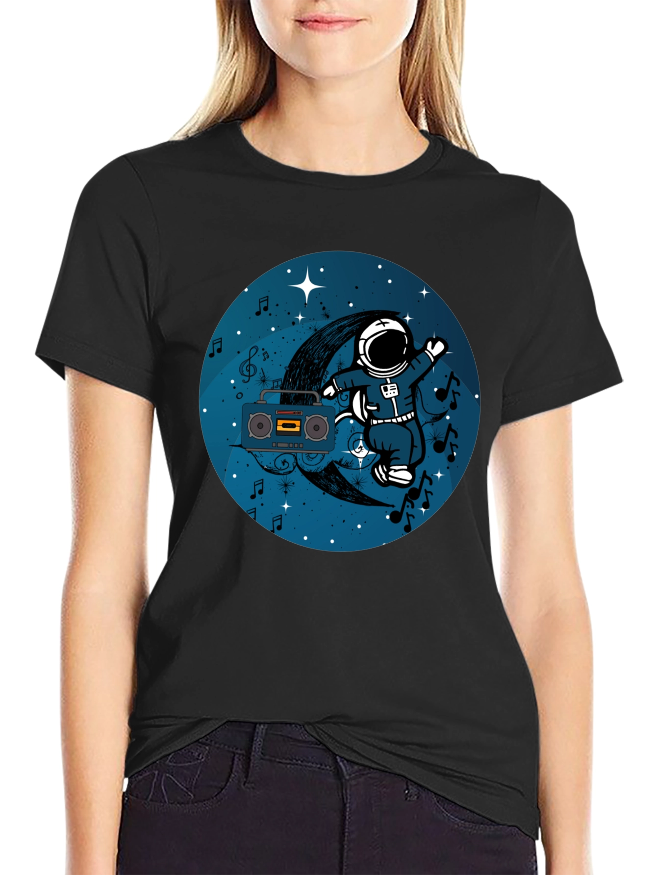 Astronaut Moon Boombox Graphic T-Shirt