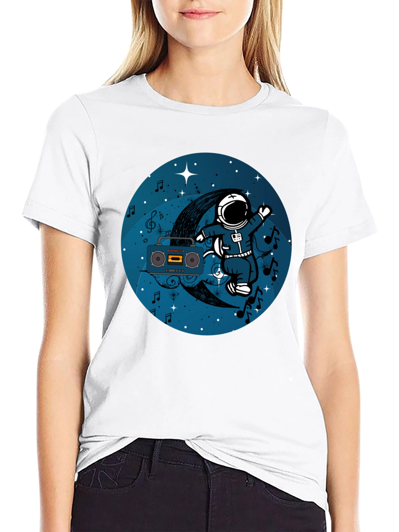 Astronaut Moon Boombox Graphic T-Shirt