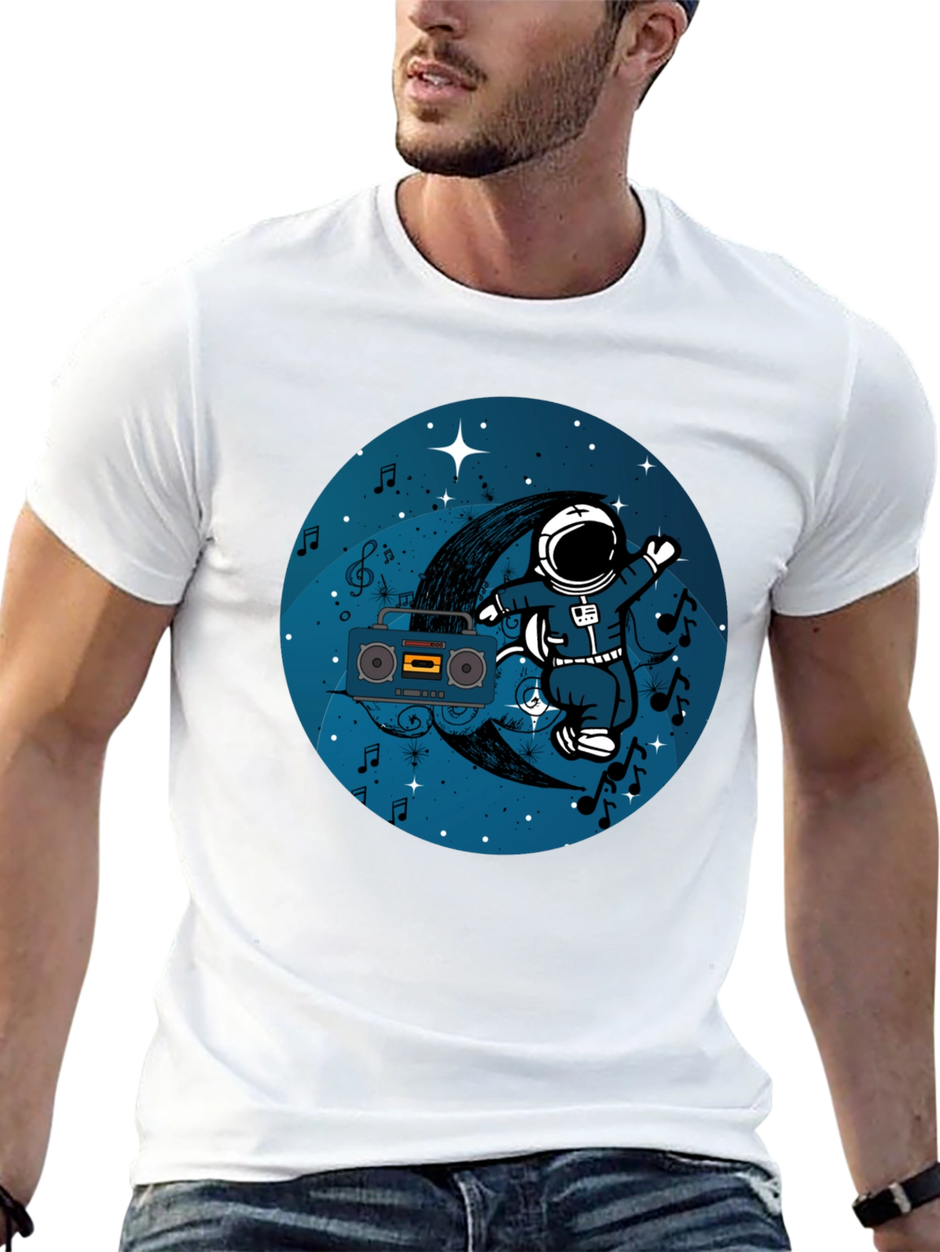 Astronaut Moon Boombox Graphic T-Shirt