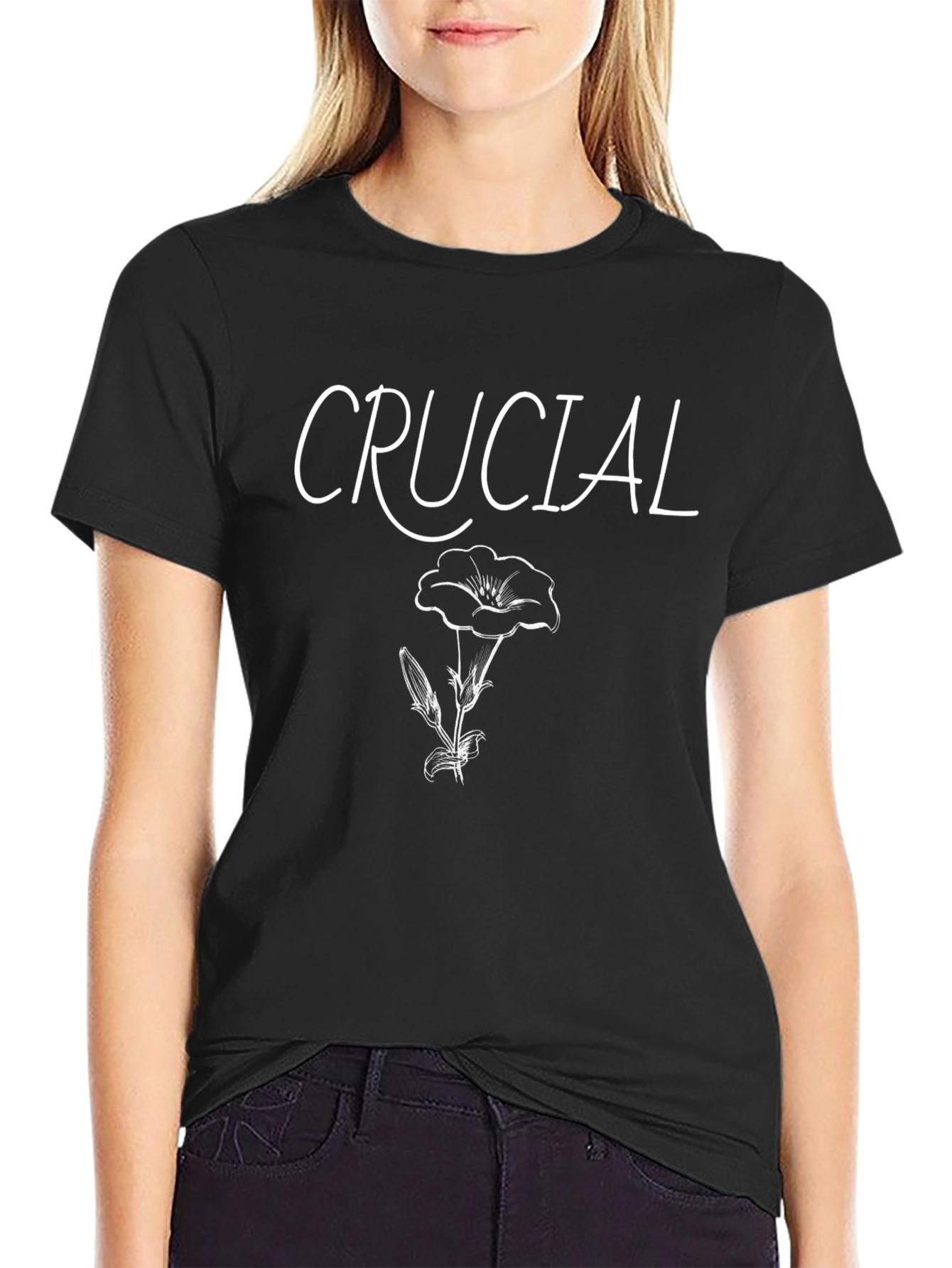 Crucial Flower Graphic Tee - Black Casual T-Shirt