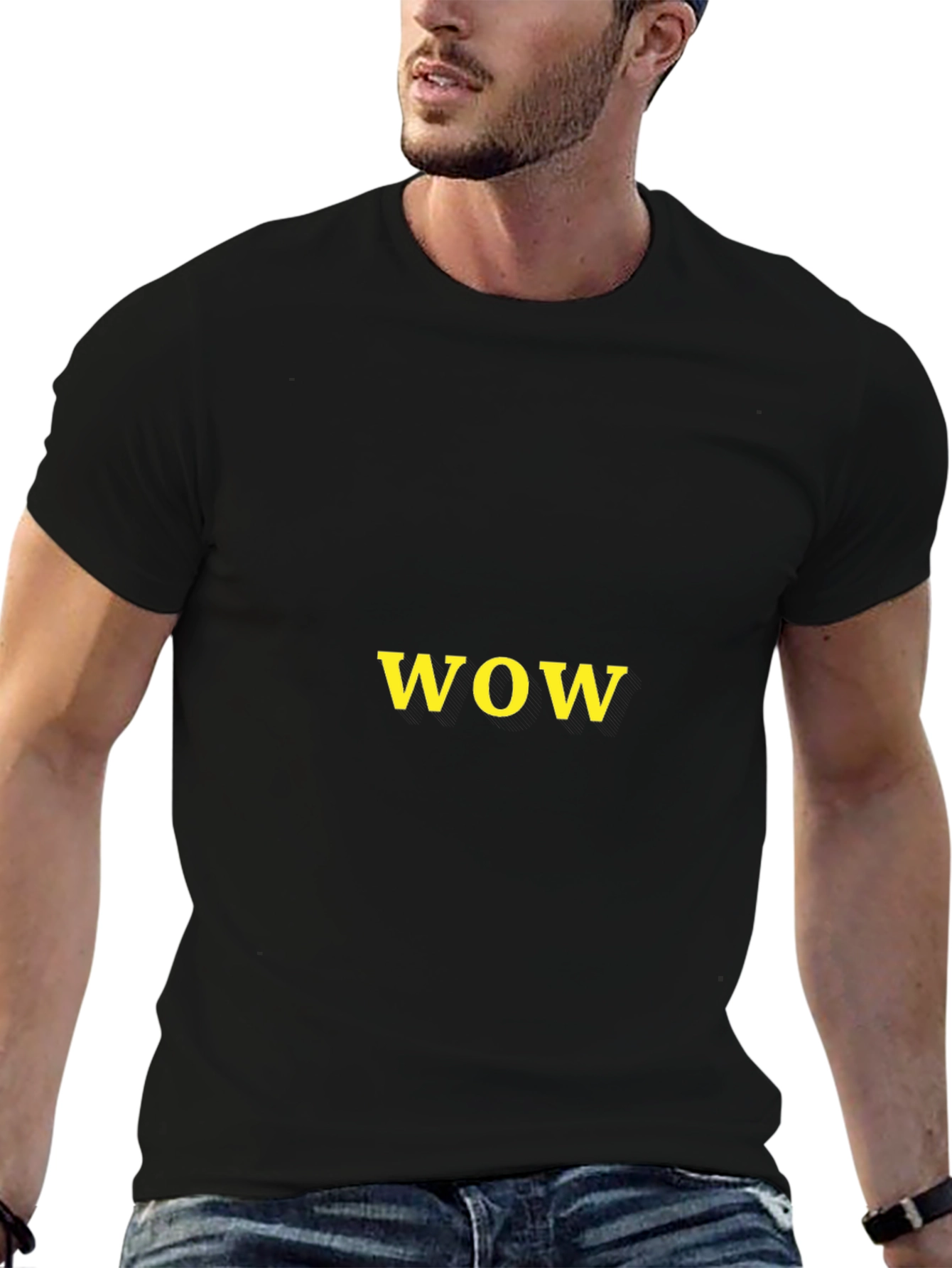 WOW Graphic Tee - Black Casual T-Shirt