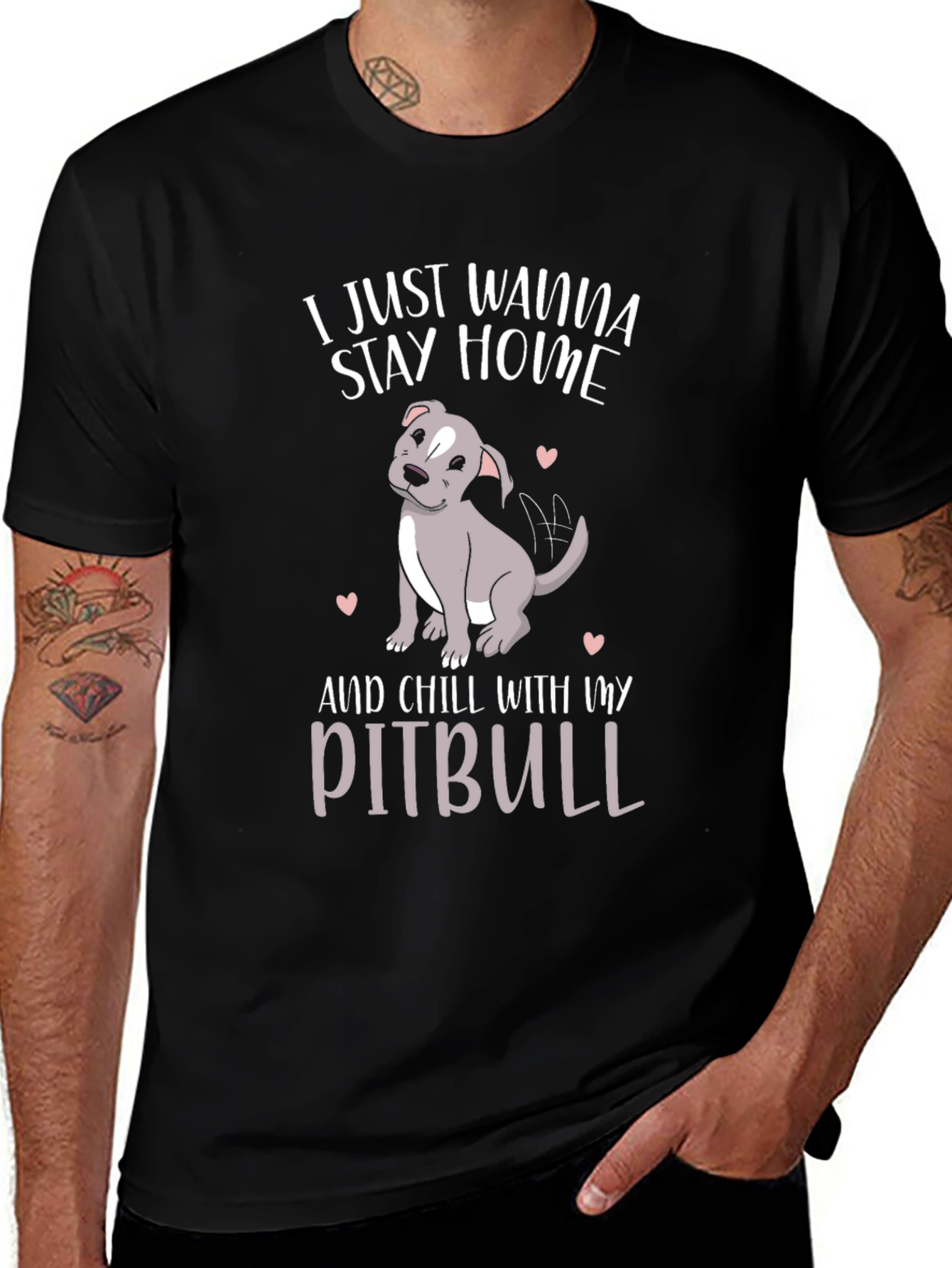 Stay Home Pitbull T-Shirt - Casual Cotton Tee
