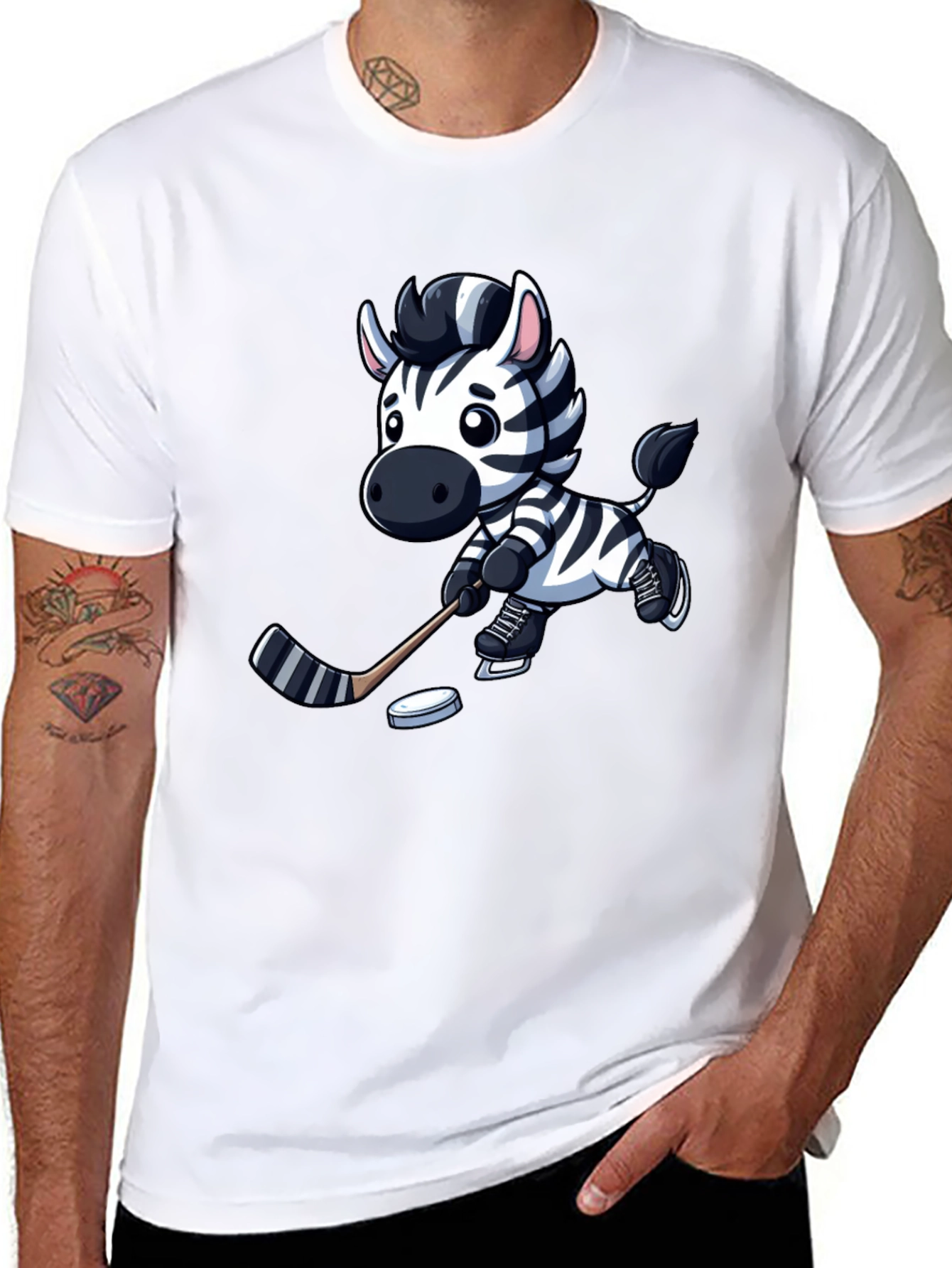 Zebra Hockey Player T-Shirt - Cool Cartoon Design