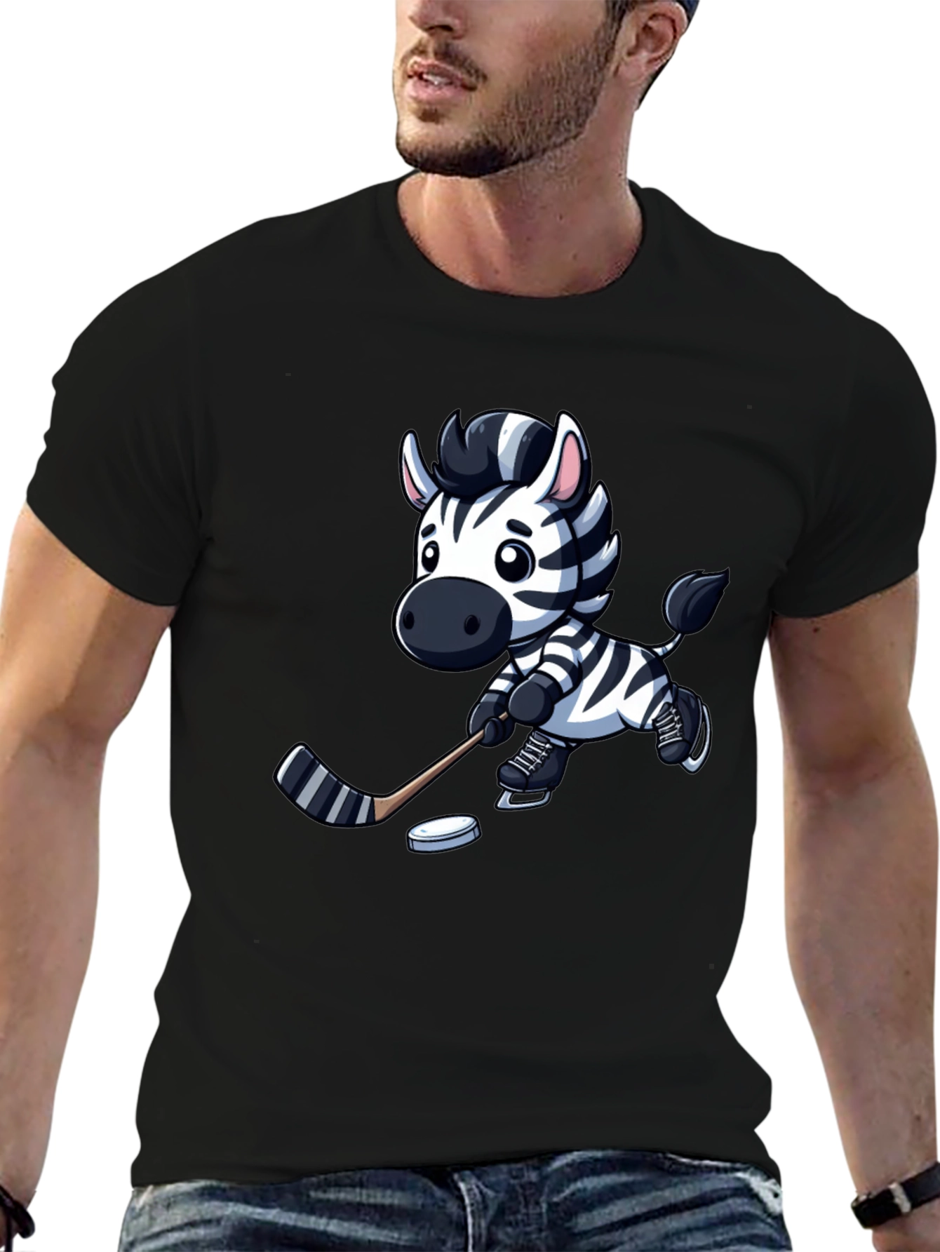 Zebra Hockey Player T-Shirt - Cool Cartoon Design