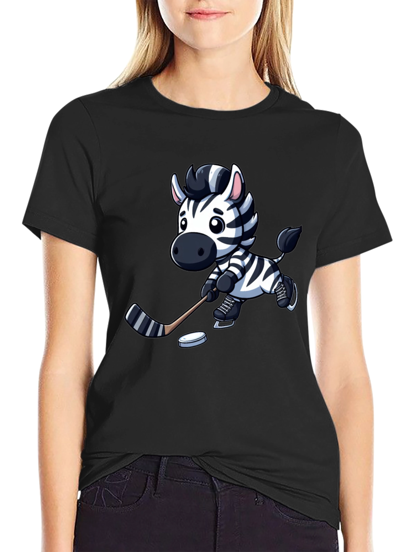 Zebra Hockey Player T-Shirt - Cool Cartoon Design