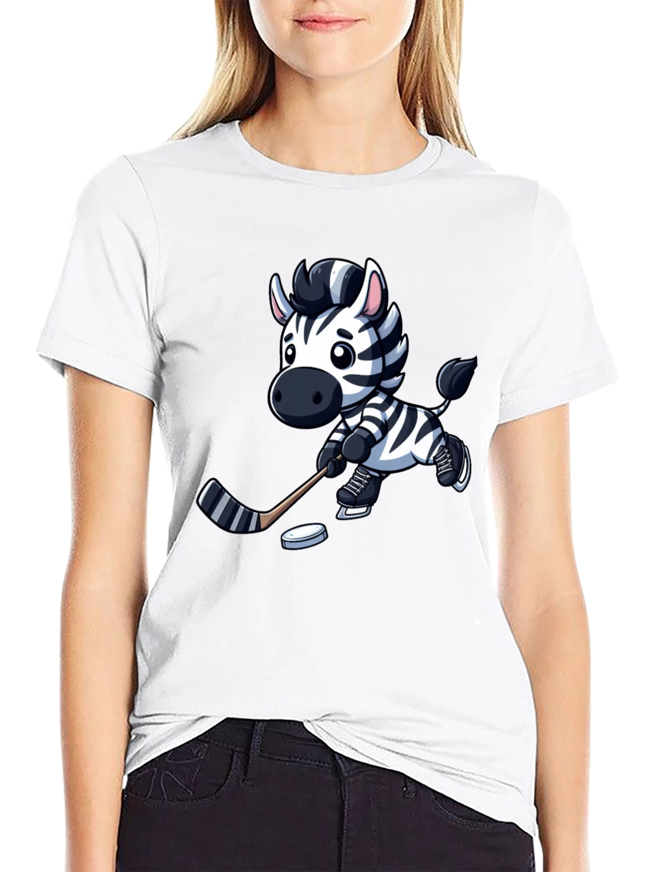 Zebra Hockey Player T-Shirt - Cool Cartoon Design