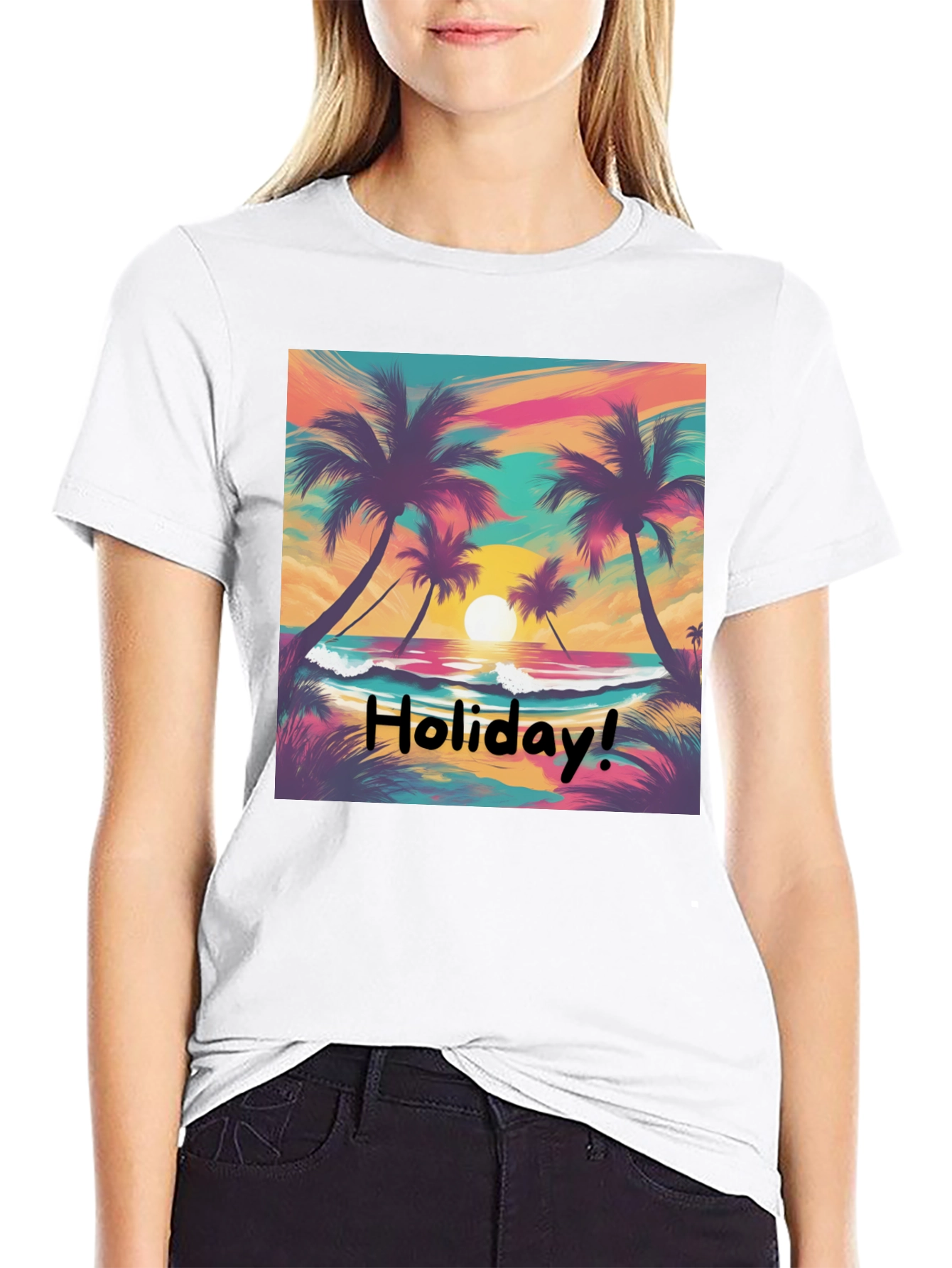 Holiday Vibes T-Shirt - Beach Sunset Design