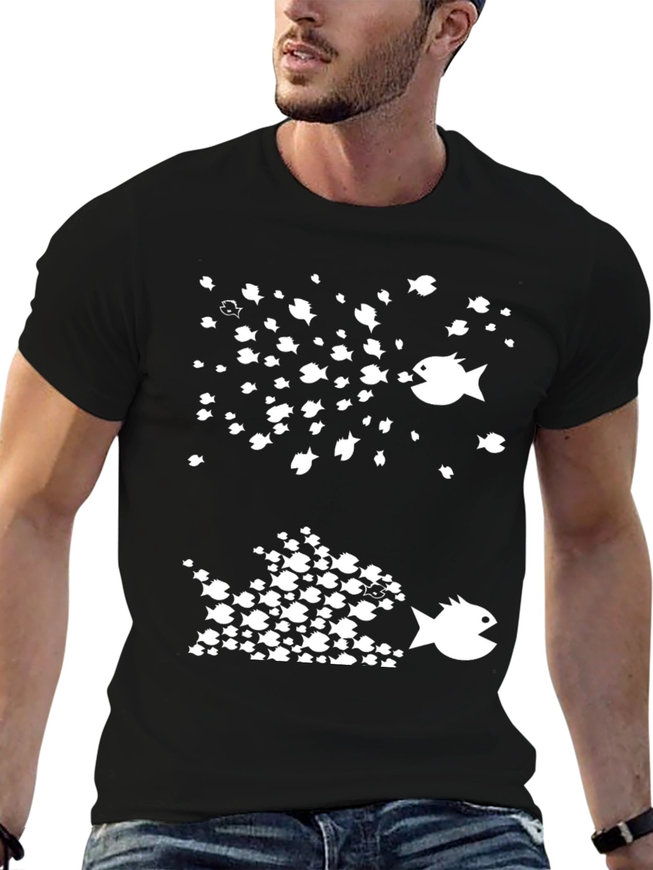 Fish Eat Fish Graphic Tee - Black Cotton T-Shirt