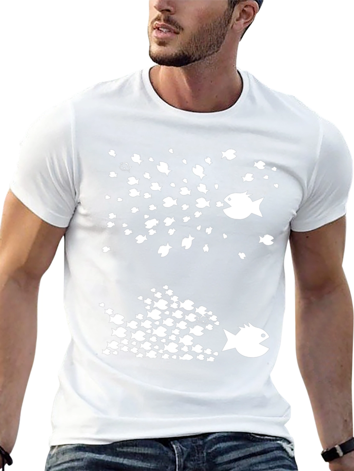 Fish Eat Fish Graphic Tee - Black Cotton T-Shirt