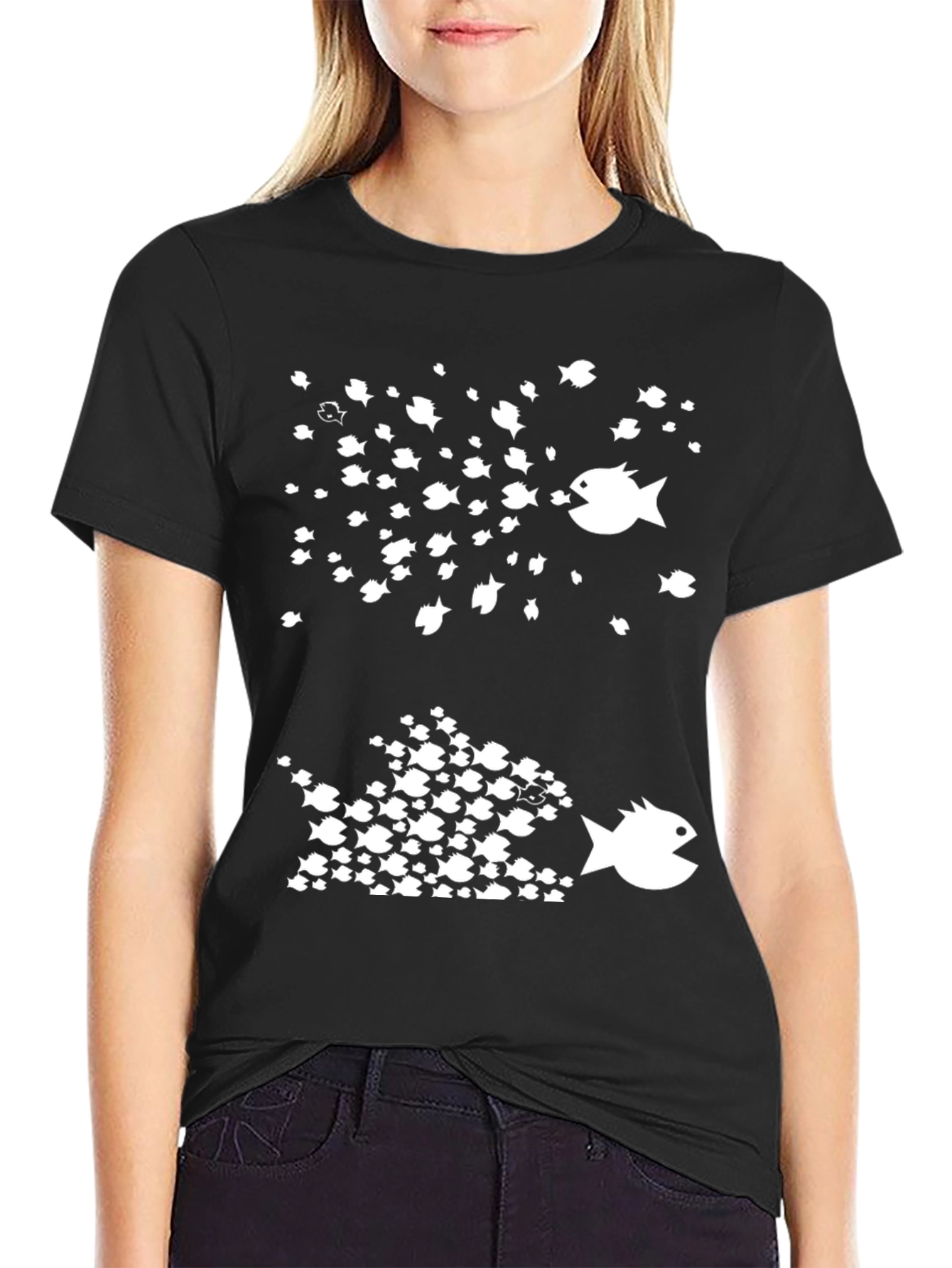 Fish Eat Fish Graphic Tee - Black Cotton T-Shirt