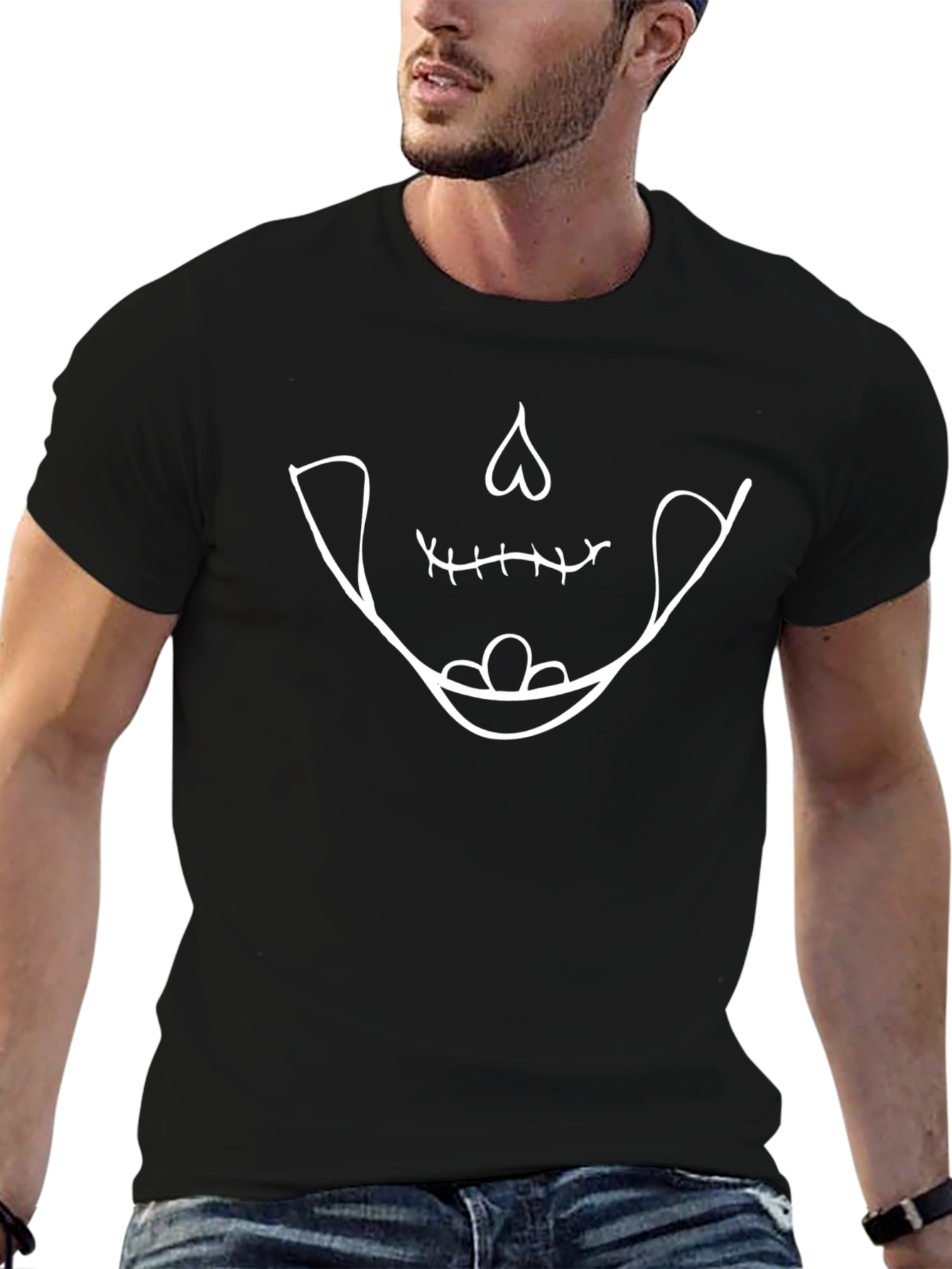 Skull Smile Graphic Tee - Black Cotton Casual