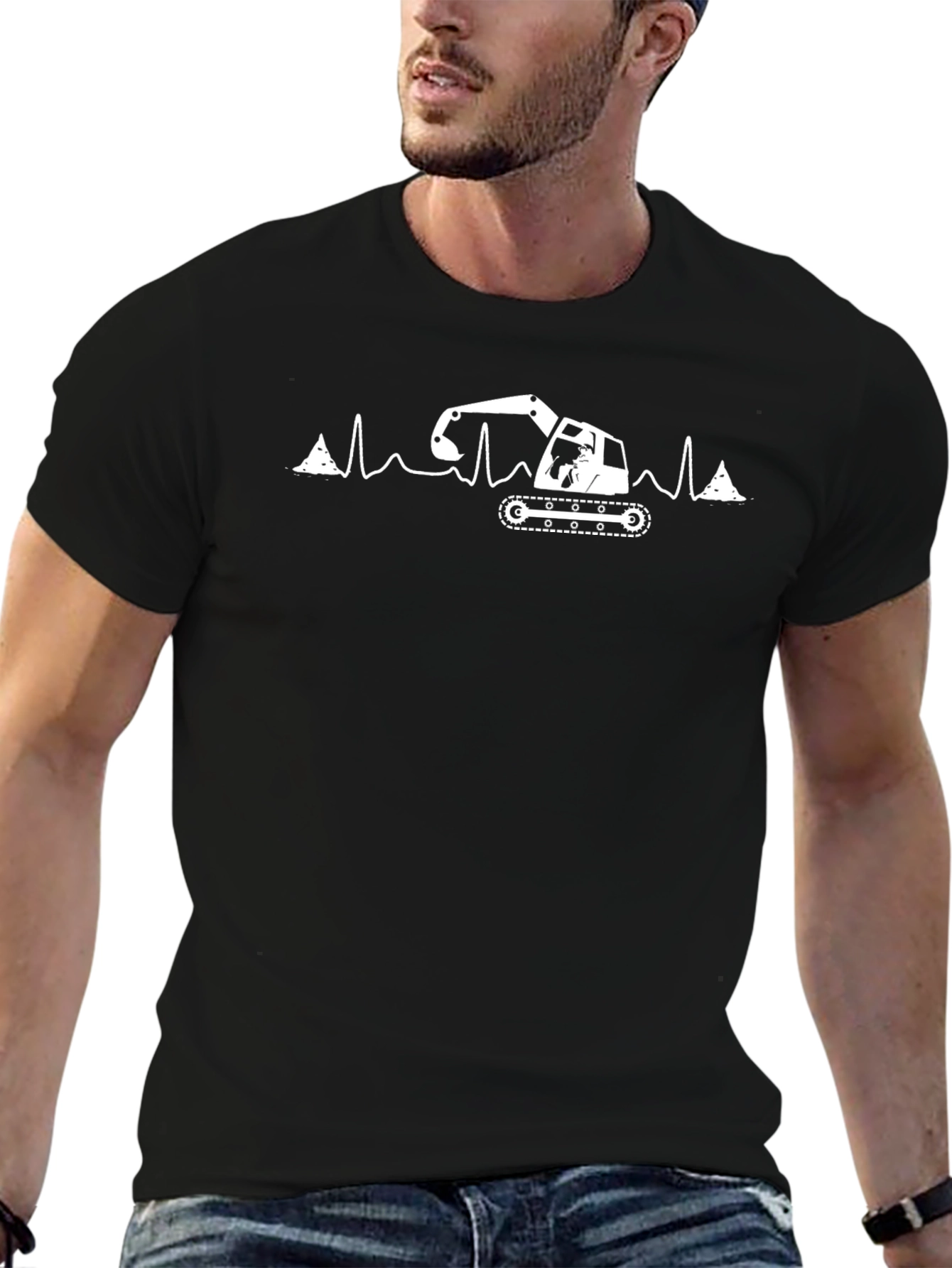 Excavator Heartbeat Graphic Tee - Construction Lover Shirt