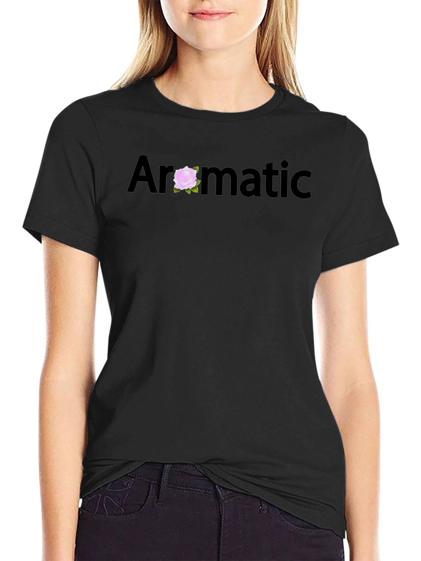 Aromatic Black T-Shirt with Floral Accent