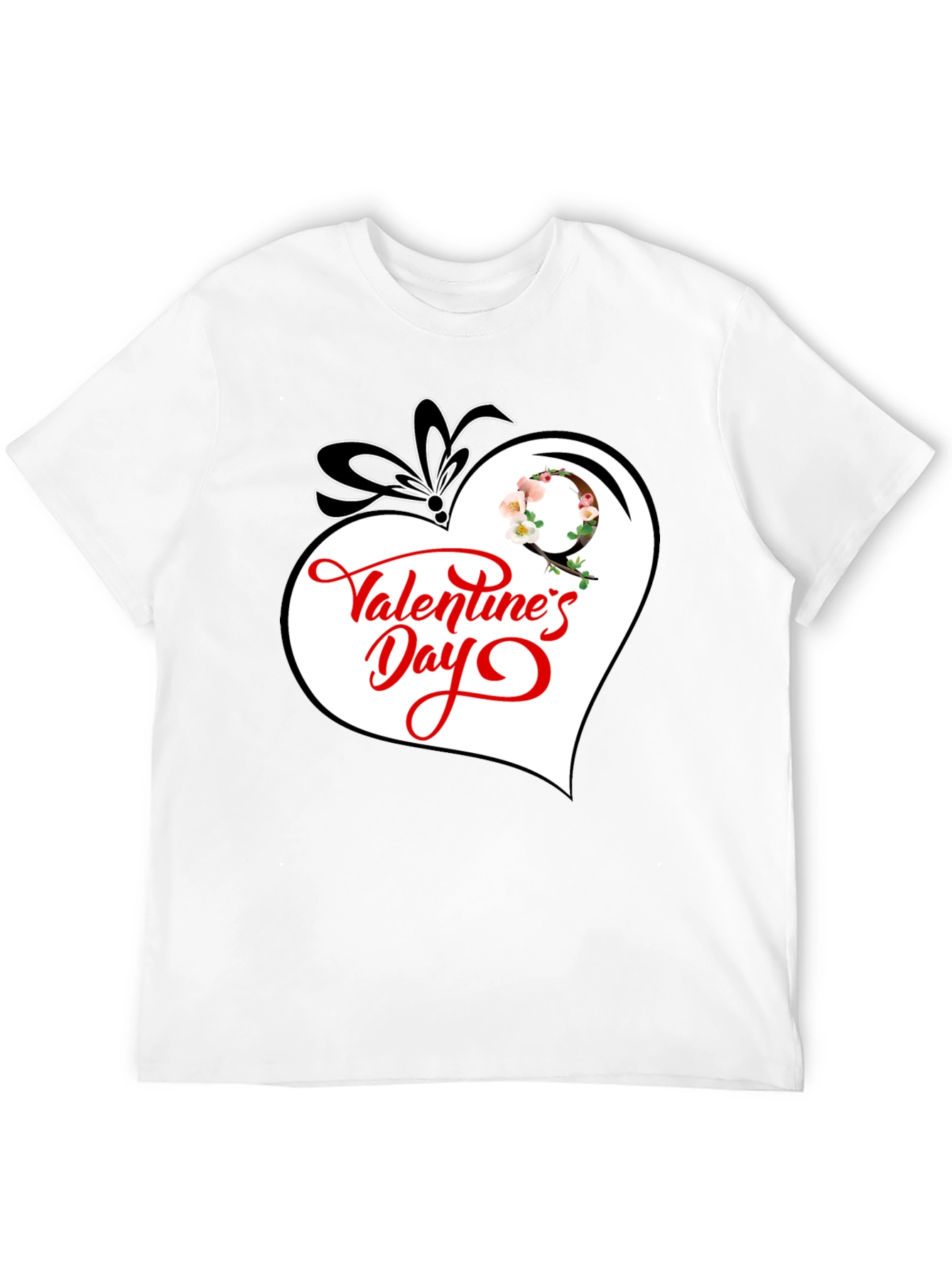 Valentines Day Heart Graphic Tee - Black Cotton Blend