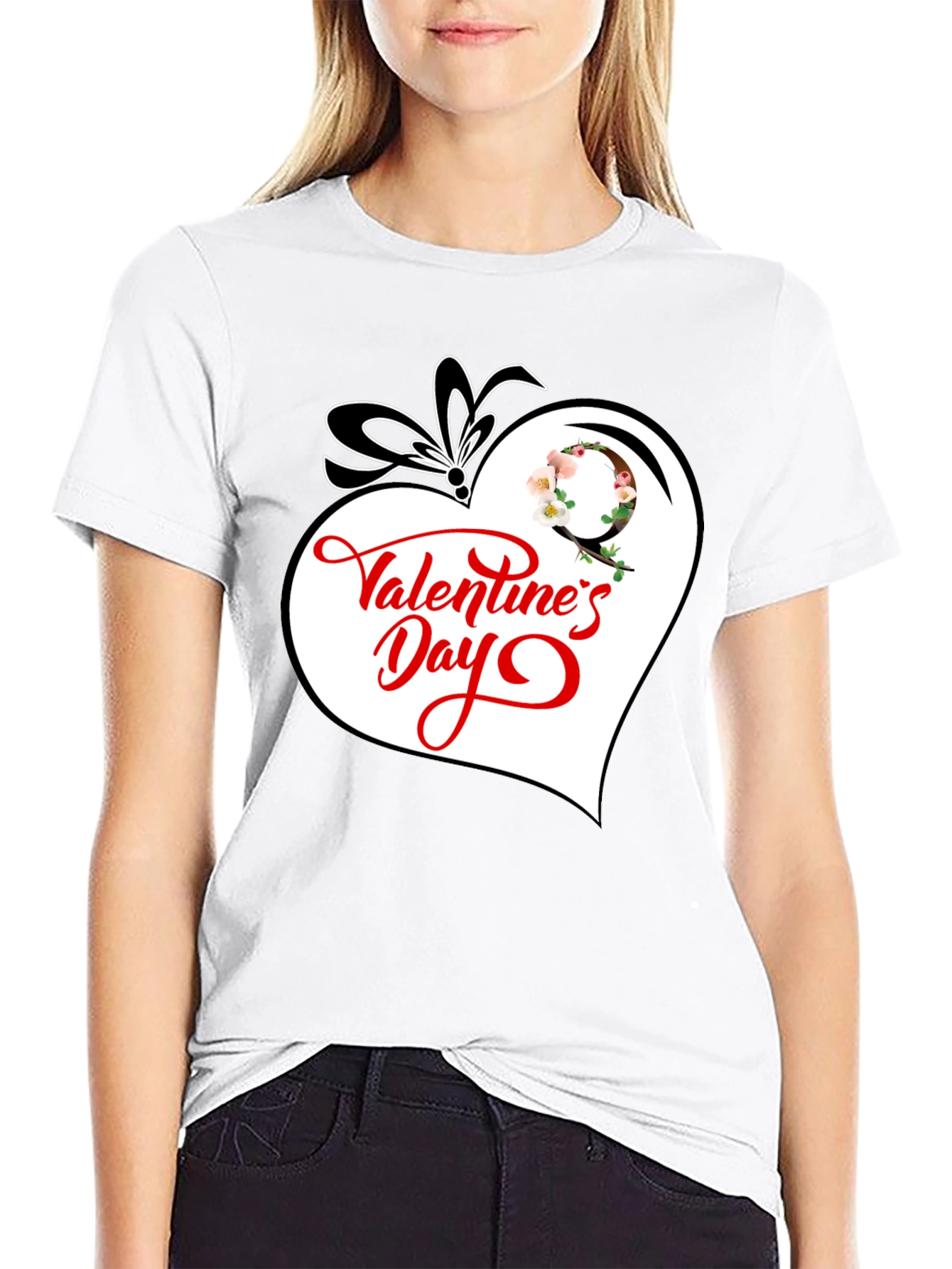 Valentines Day Heart Graphic Tee - Black Cotton Blend