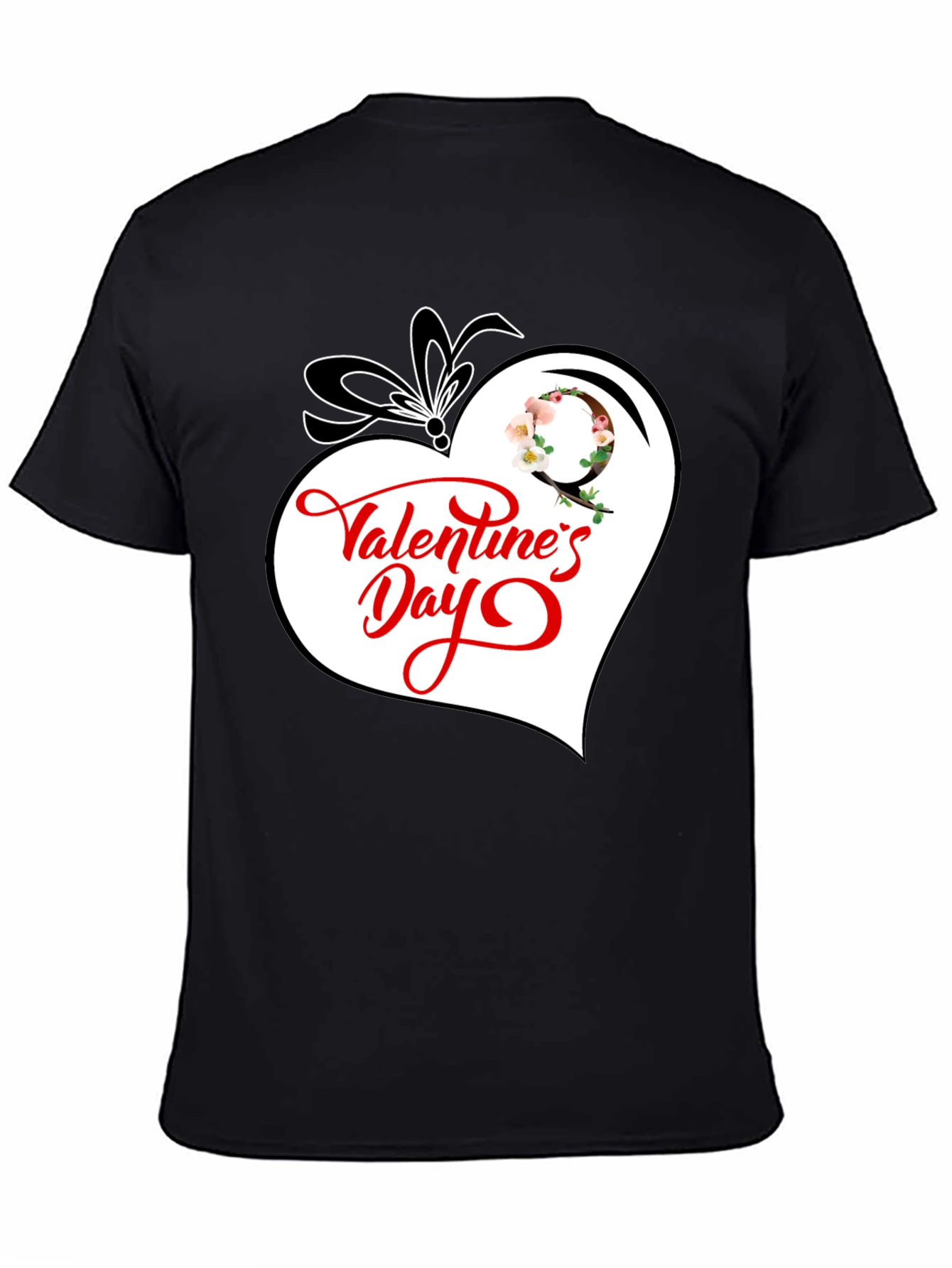 Valentines Day Heart Graphic Tee - Black Cotton Blend