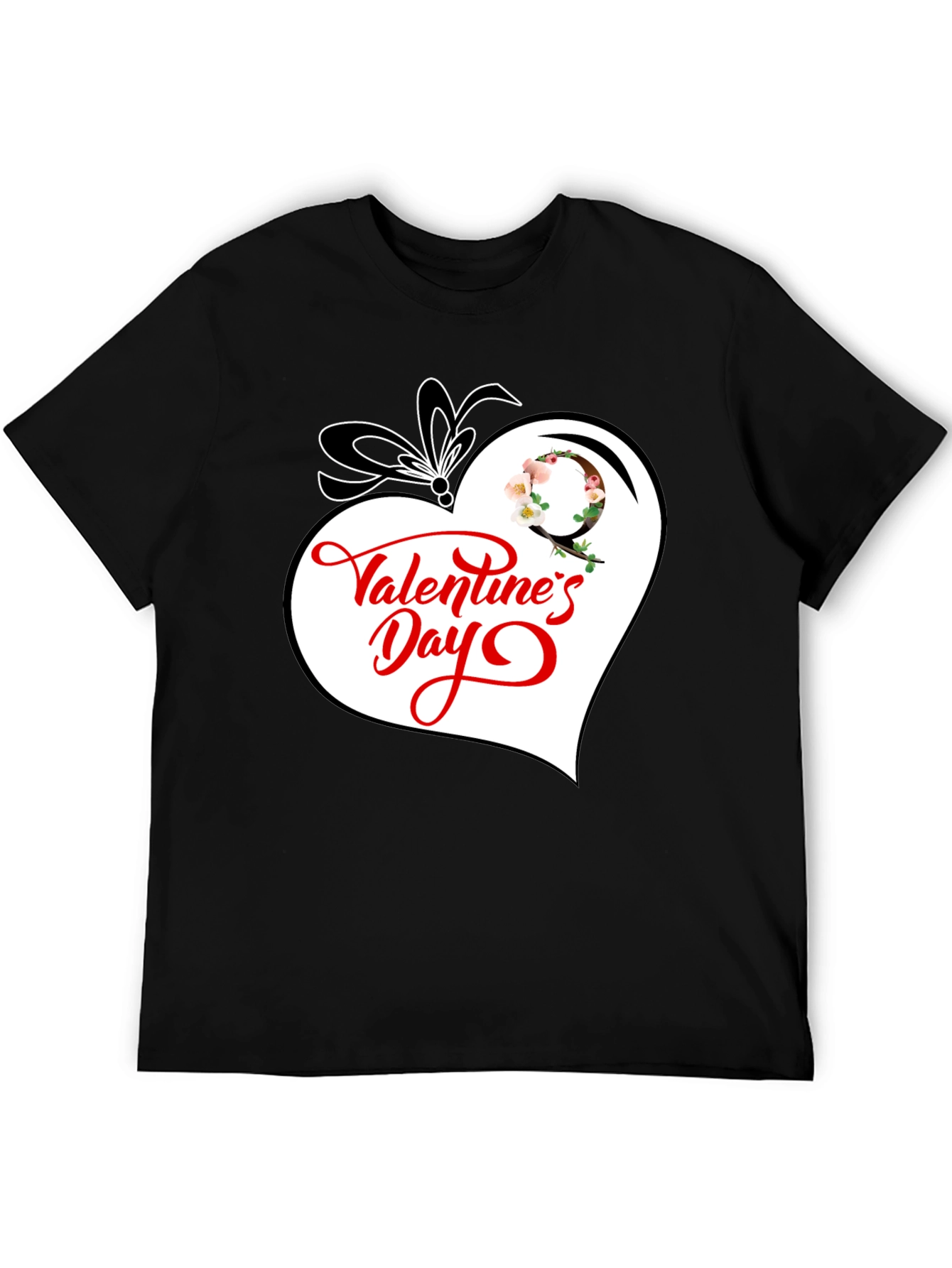 Valentines Day Heart Graphic Tee - Black Cotton Blend