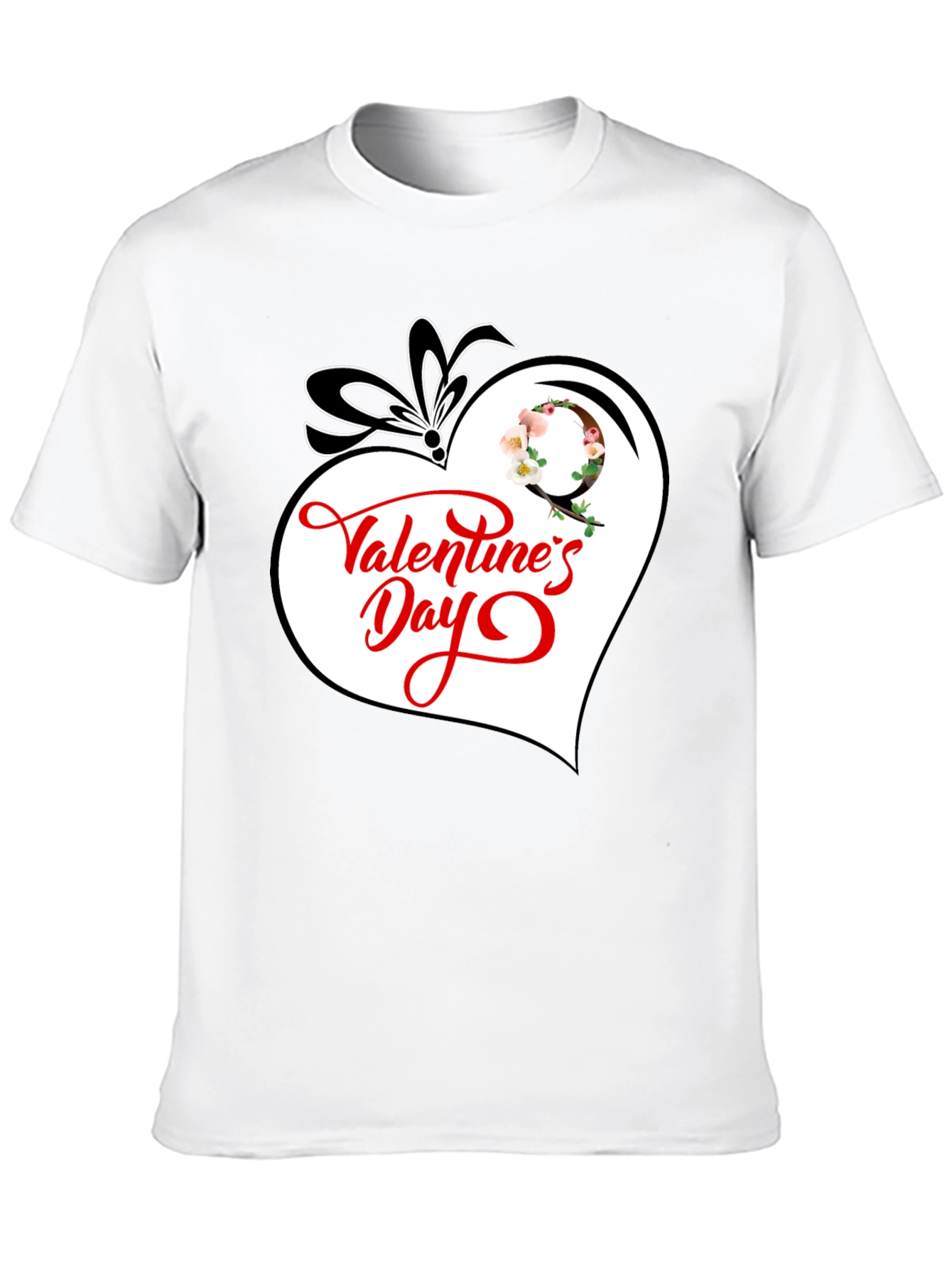 Valentines Day Heart Graphic Tee - Black Cotton Blend