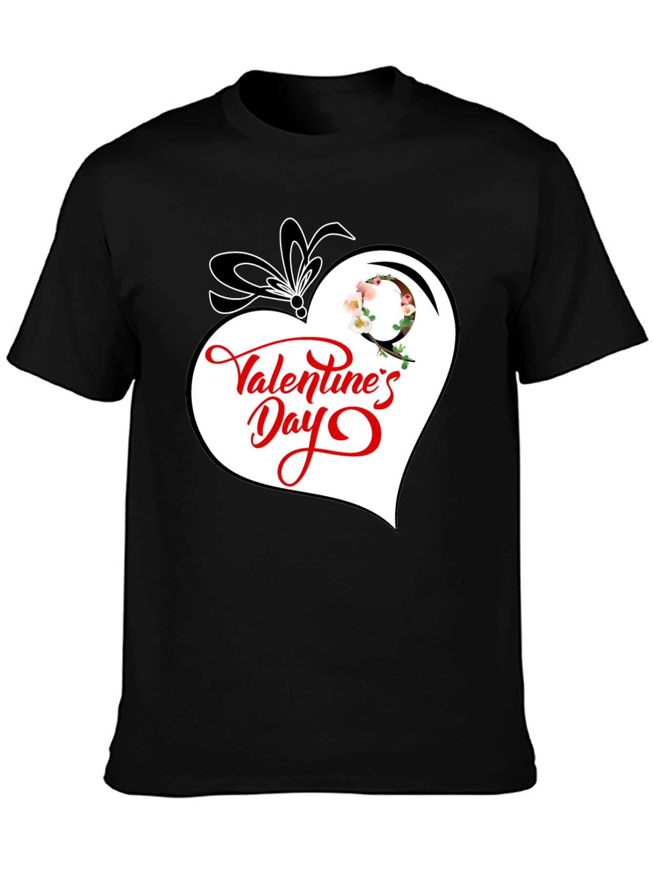 Valentines Day Heart Graphic Tee - Black Cotton Blend