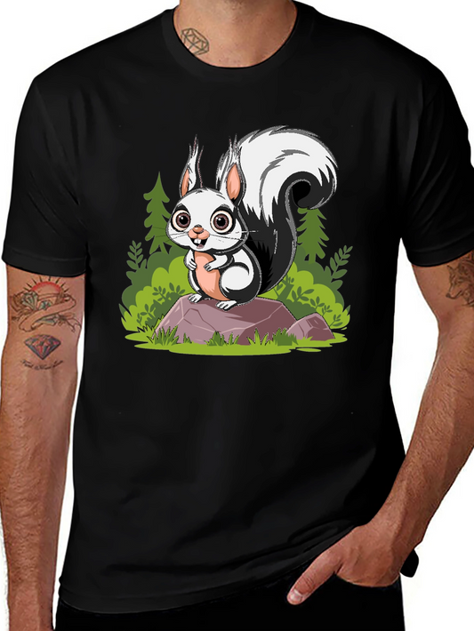 Cartoon Squirrel Graphic Tee - Black
