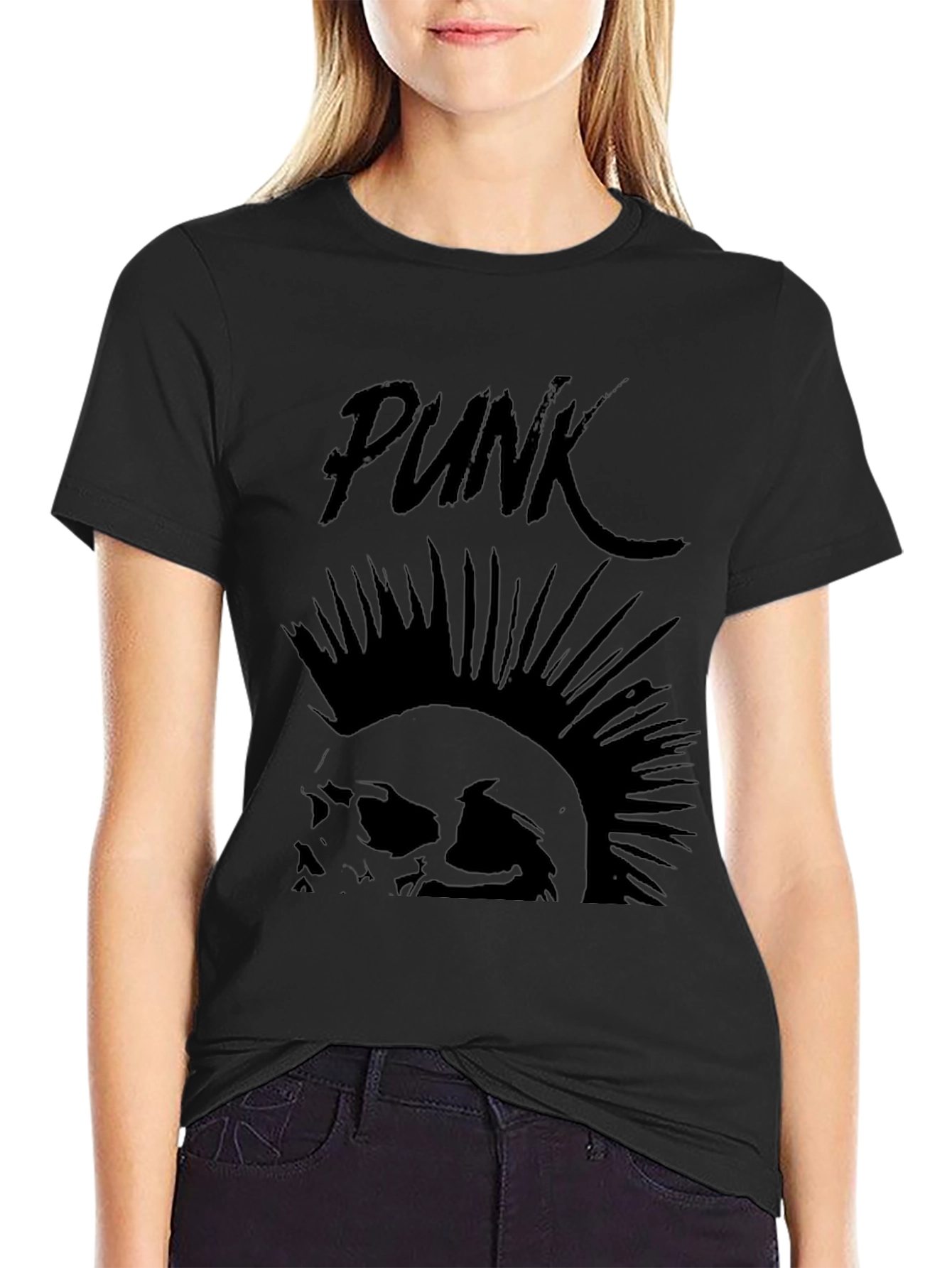 Punk Skull Graphic Tee - Black Cotton T-Shirt