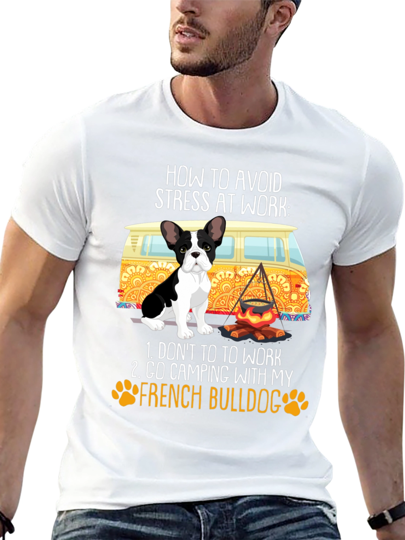 French Bulldog Camping T-Shirt: Avoid Stress at Work