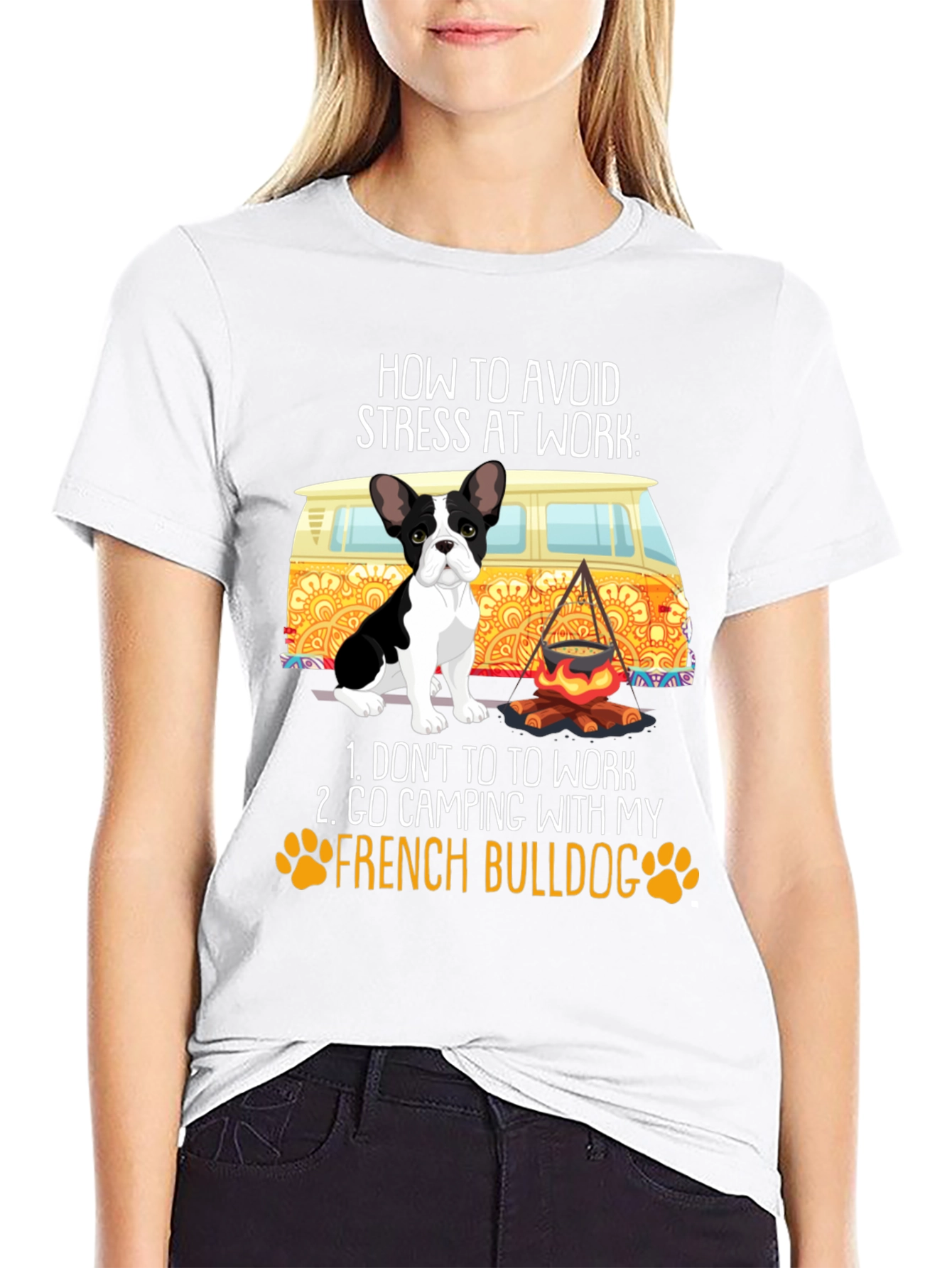 French Bulldog Camping T-Shirt: Avoid Stress at Work