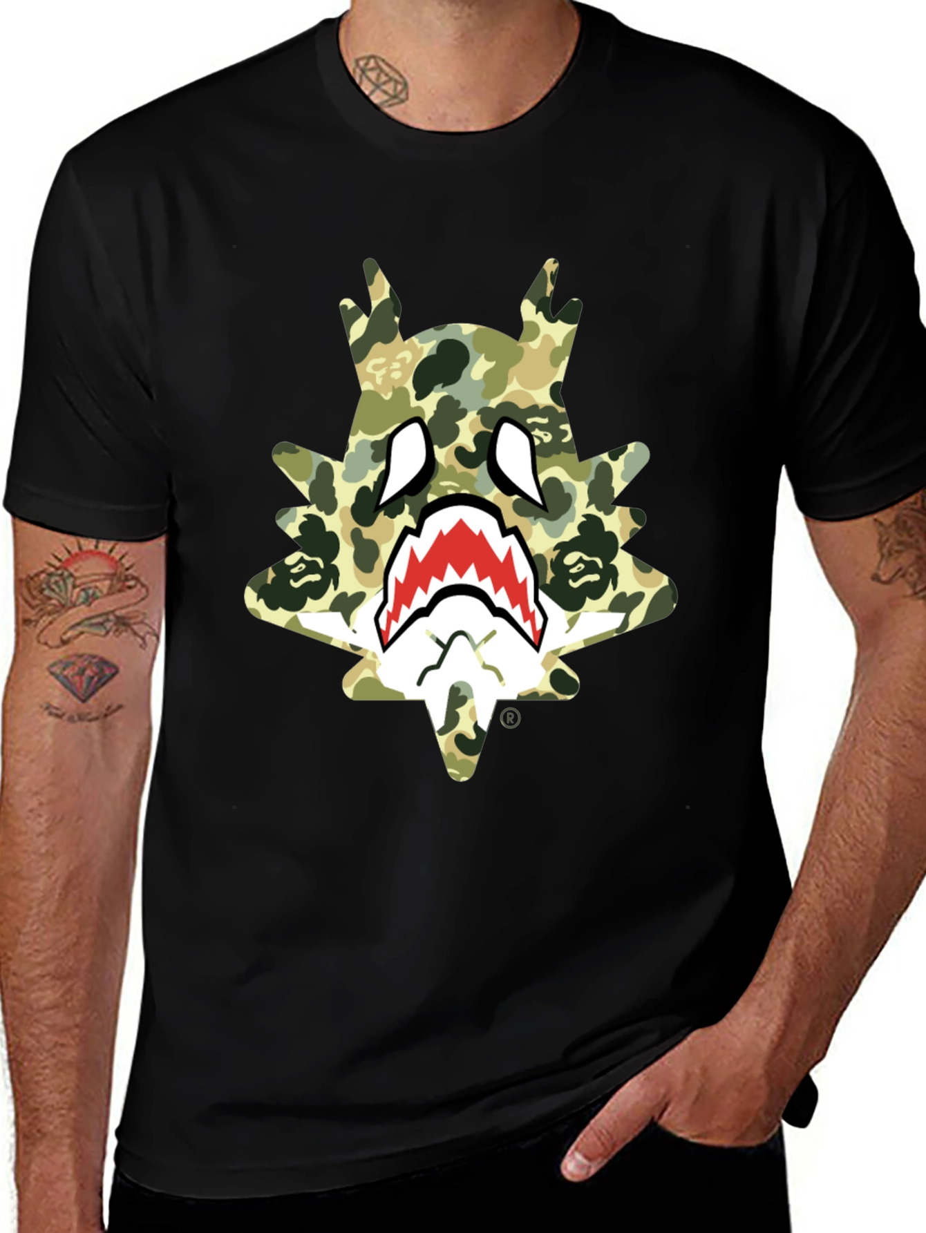BAPE Inspired Camo Shark Tee - Black