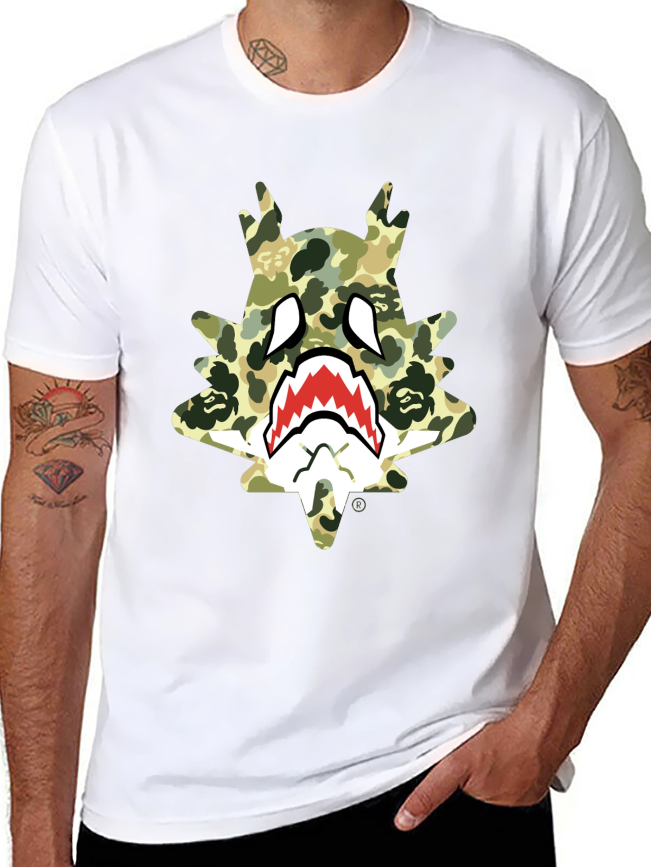 BAPE Inspired Camo Shark Tee - Black