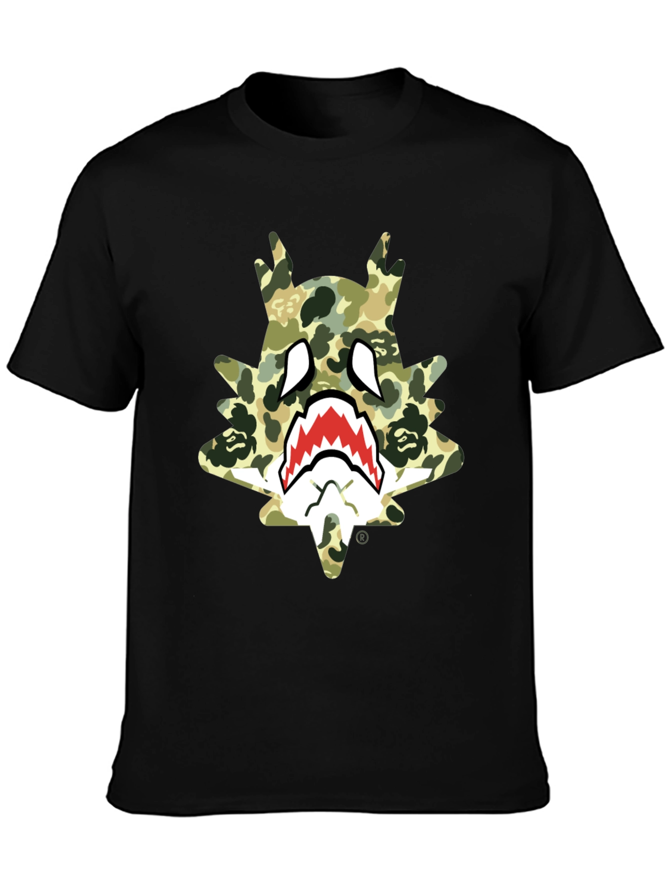 BAPE Inspired Camo Shark Tee - Black