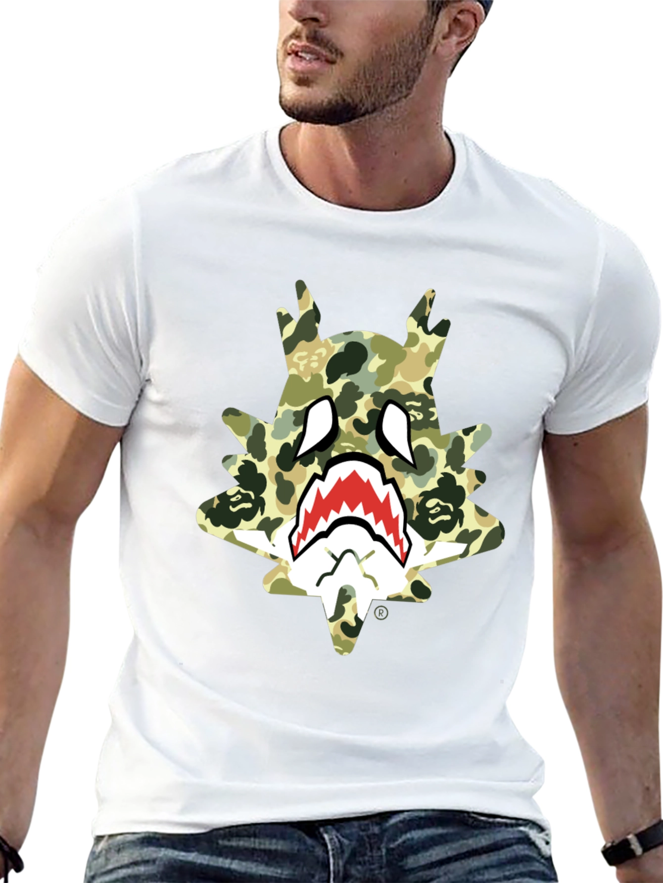 BAPE Inspired Camo Shark Tee - Black