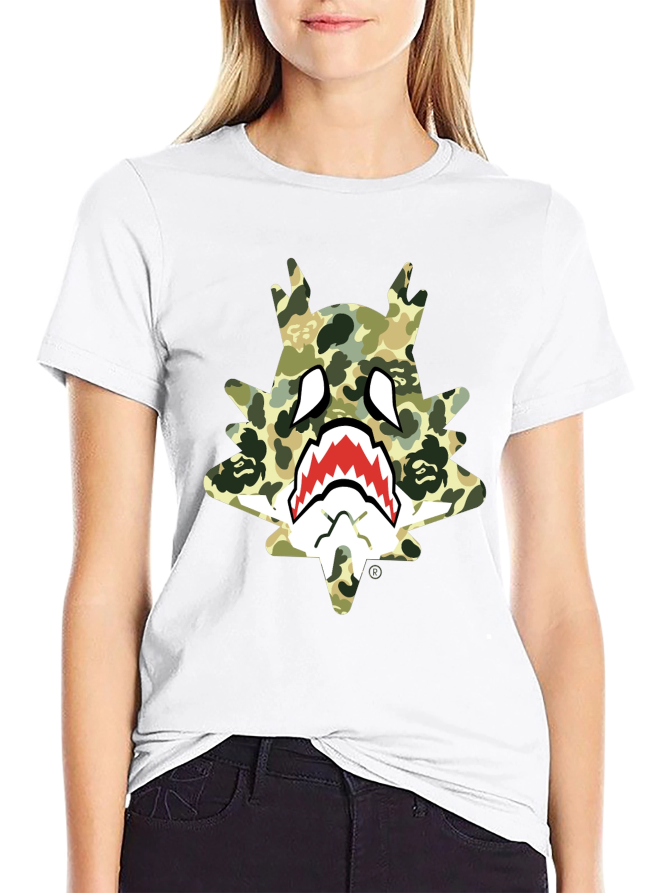 BAPE Inspired Camo Shark Tee - Black